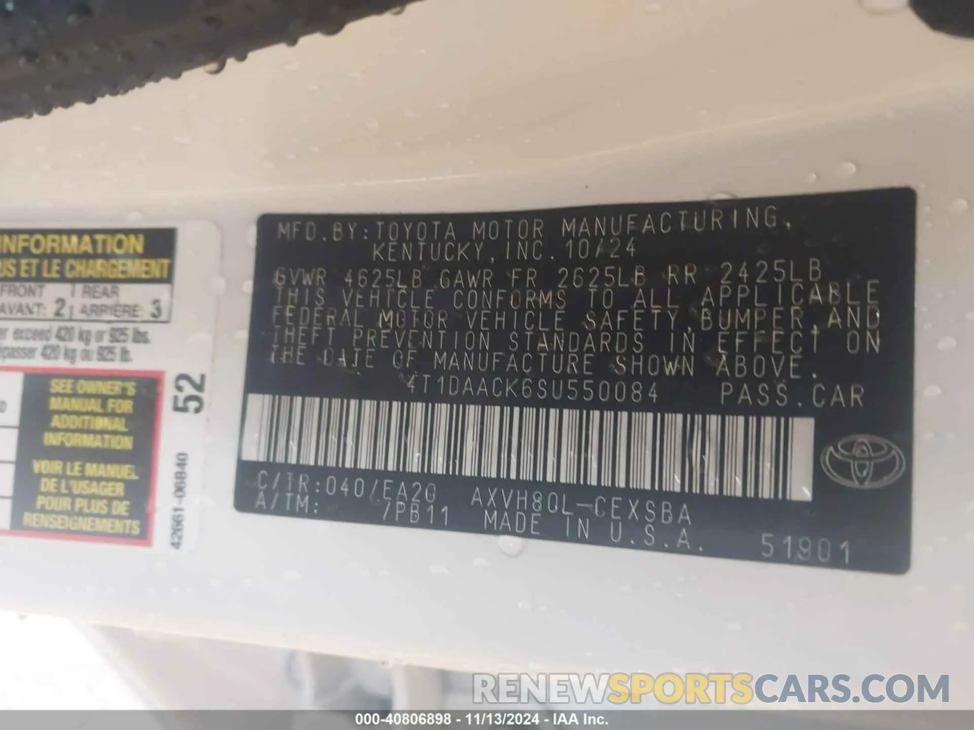 9 fotografías del automóvil dañado 4T1DAACK6SU550084 TOYOTA CAMRY 2025