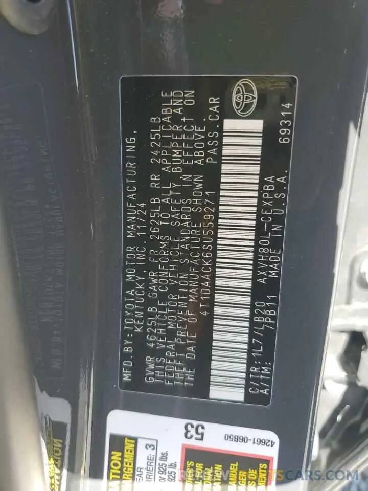 13 fotografías del automóvil dañado 4T1DAACK6SU559271 TOYOTA CAMRY 2025