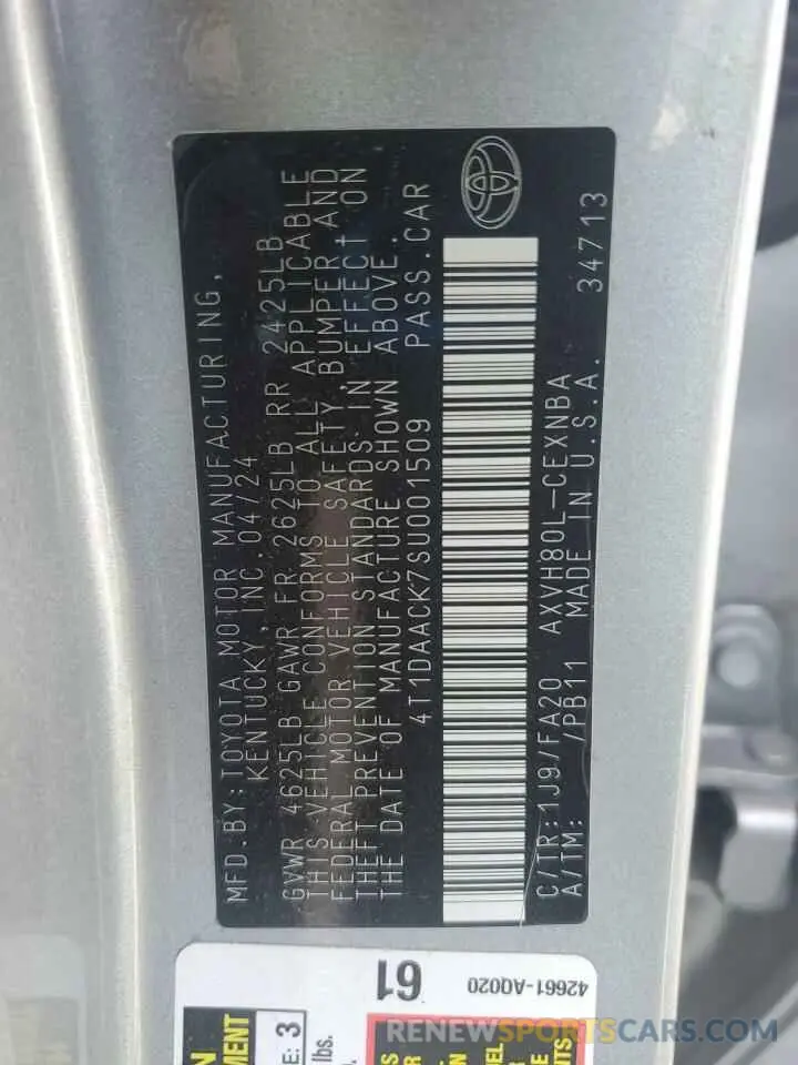 13 fotografías del automóvil dañado 4T1DAACK7SU001509 TOYOTA CAMRY 2025