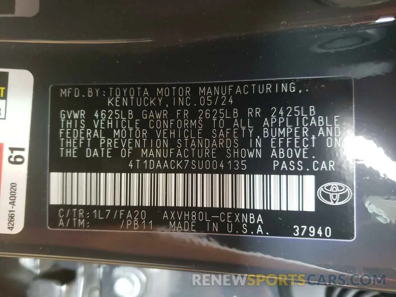 13 fotografías del automóvil dañado 4T1DAACK7SU004135 TOYOTA CAMRY 2025