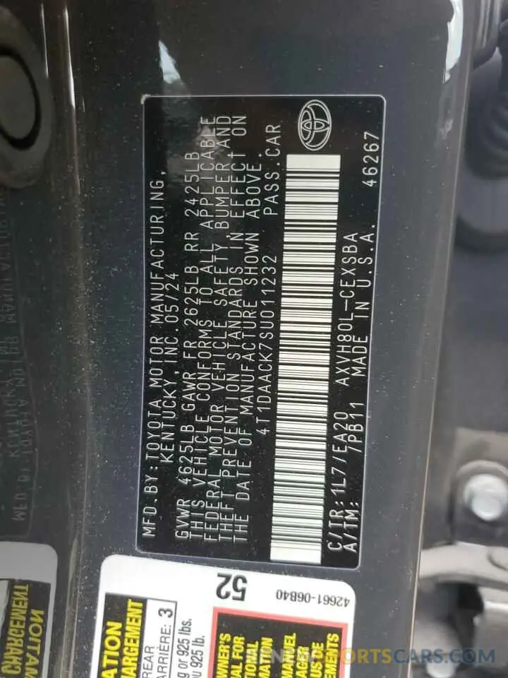 12 fotografías del automóvil dañado 4T1DAACK7SU011232 TOYOTA CAMRY 2025