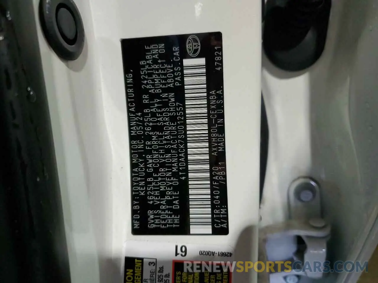 12 fotografías del automóvil dañado 4T1DAACK7SU012557 TOYOTA CAMRY 2025