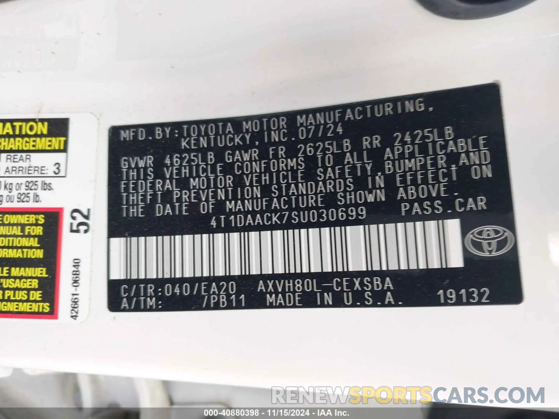 9 fotografías del automóvil dañado 4T1DAACK7SU030699 TOYOTA CAMRY 2025