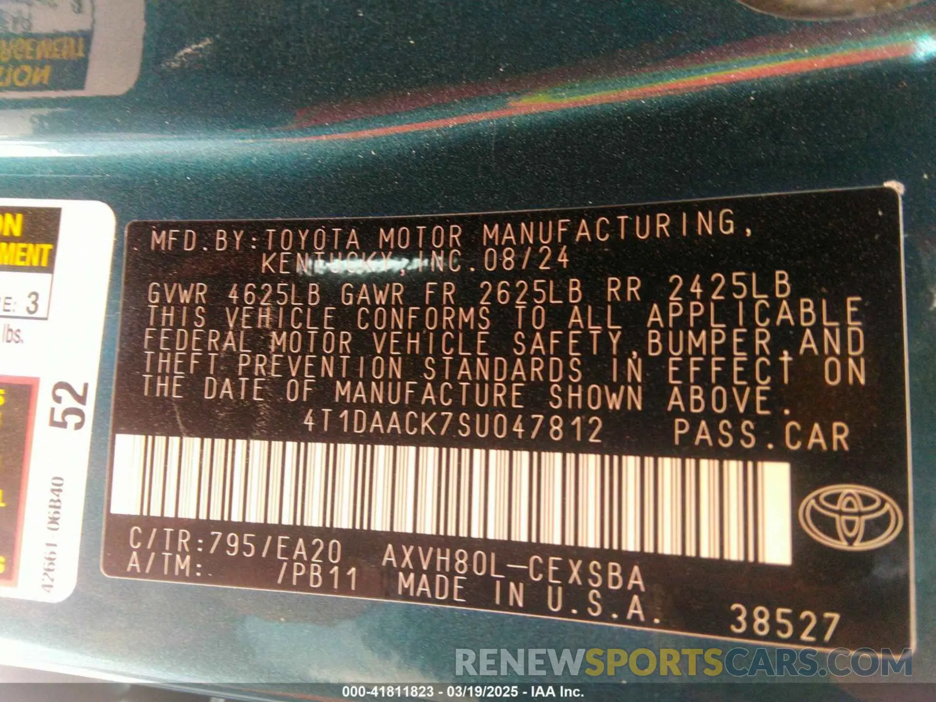 9 fotografías del automóvil dañado 4T1DAACK7SU047812 TOYOTA CAMRY 2025