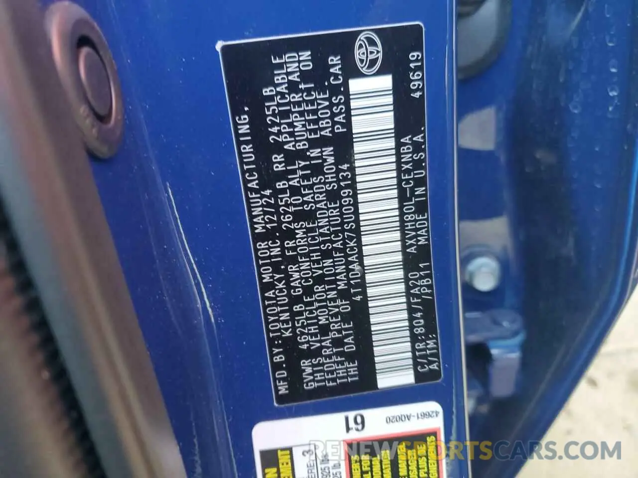 12 fotografías del automóvil dañado 4T1DAACK7SU099134 TOYOTA CAMRY 2025