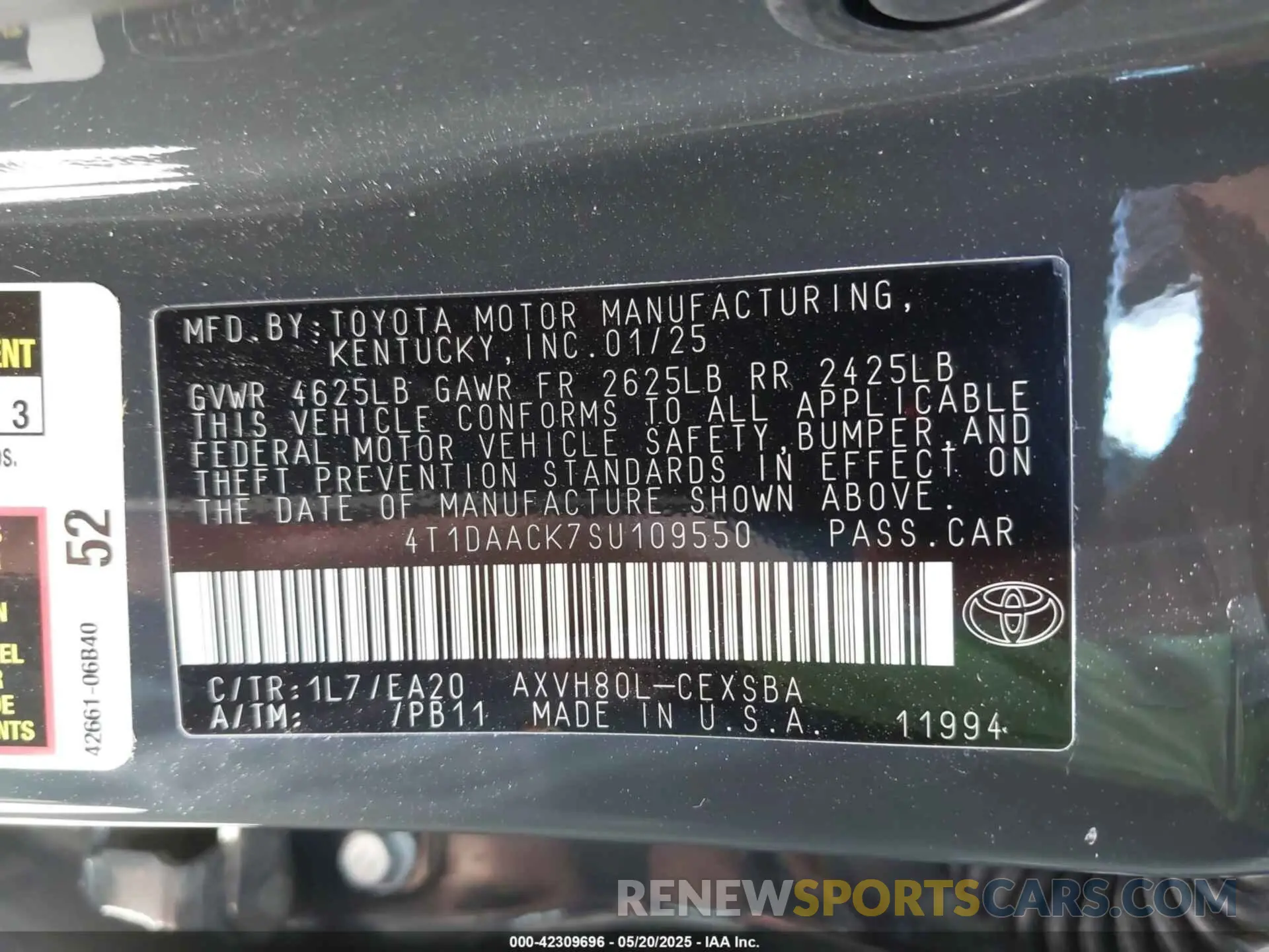9 fotografías del automóvil dañado 4T1DAACK7SU109550 TOYOTA CAMRY 2025