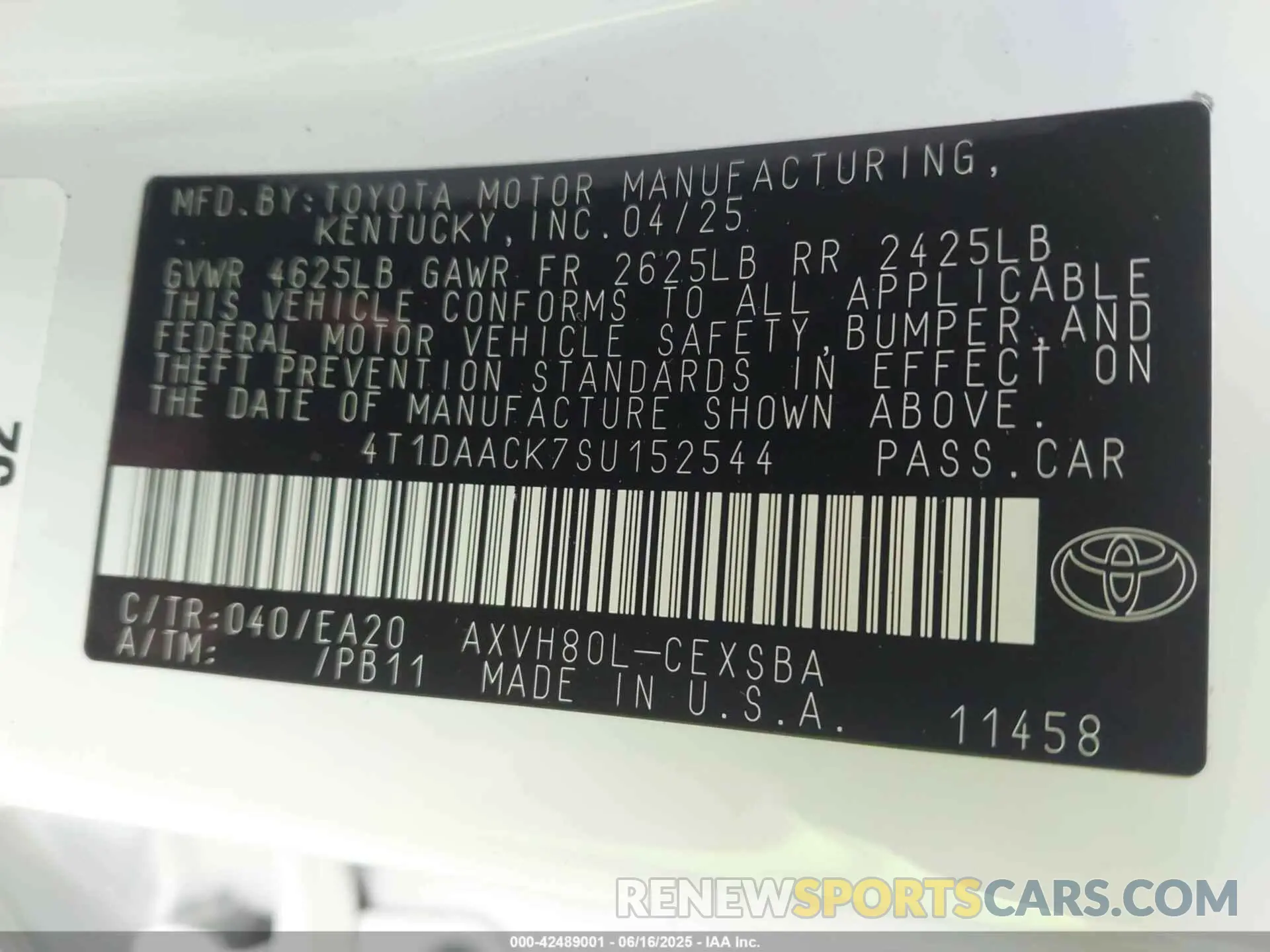 9 fotografías del automóvil dañado 4T1DAACK7SU152544 TOYOTA CAMRY 2025