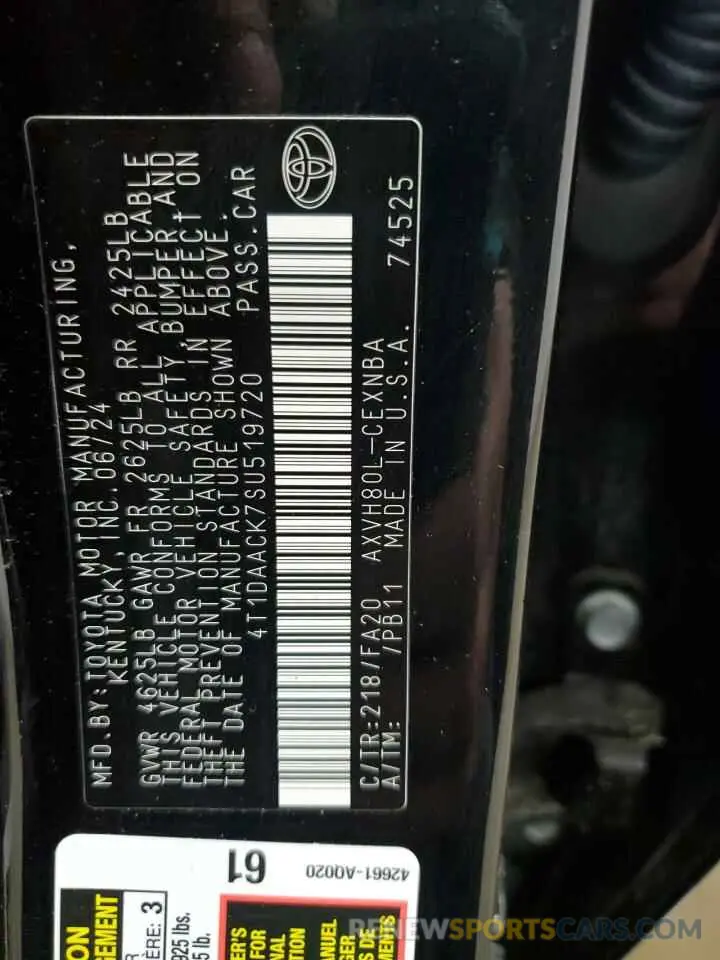 12 fotografías del automóvil dañado 4T1DAACK7SU519720 TOYOTA CAMRY 2025