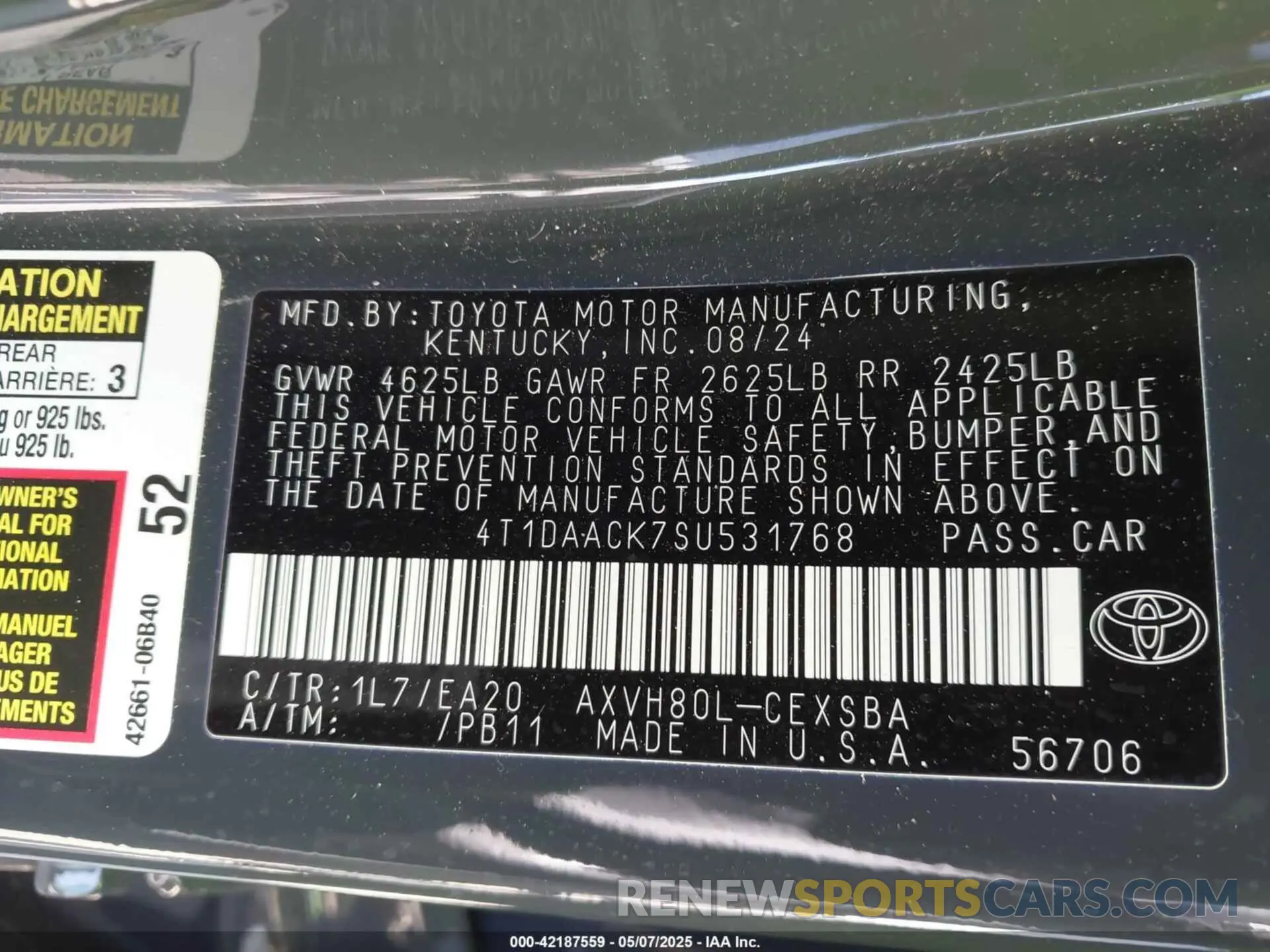 9 fotografías del automóvil dañado 4T1DAACK7SU531768 TOYOTA CAMRY 2025