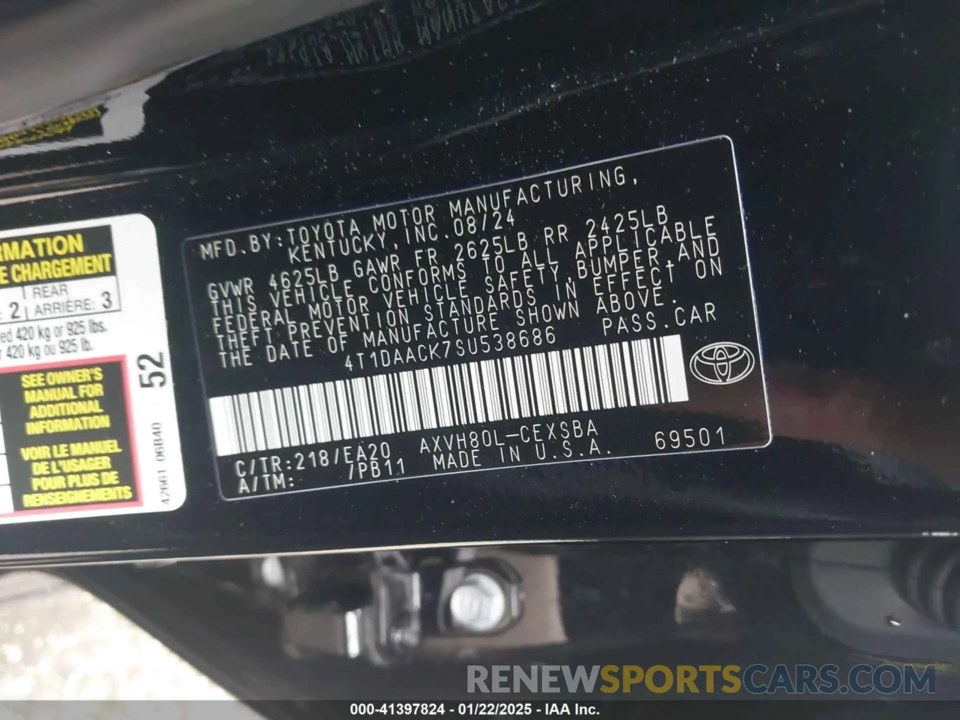 9 fotografías del automóvil dañado 4T1DAACK7SU538686 TOYOTA CAMRY 2025