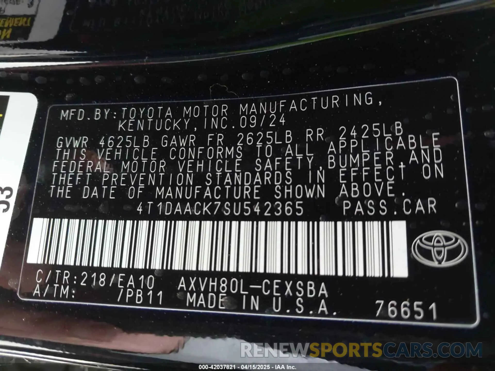 9 fotografías del automóvil dañado 4T1DAACK7SU542365 TOYOTA CAMRY 2025