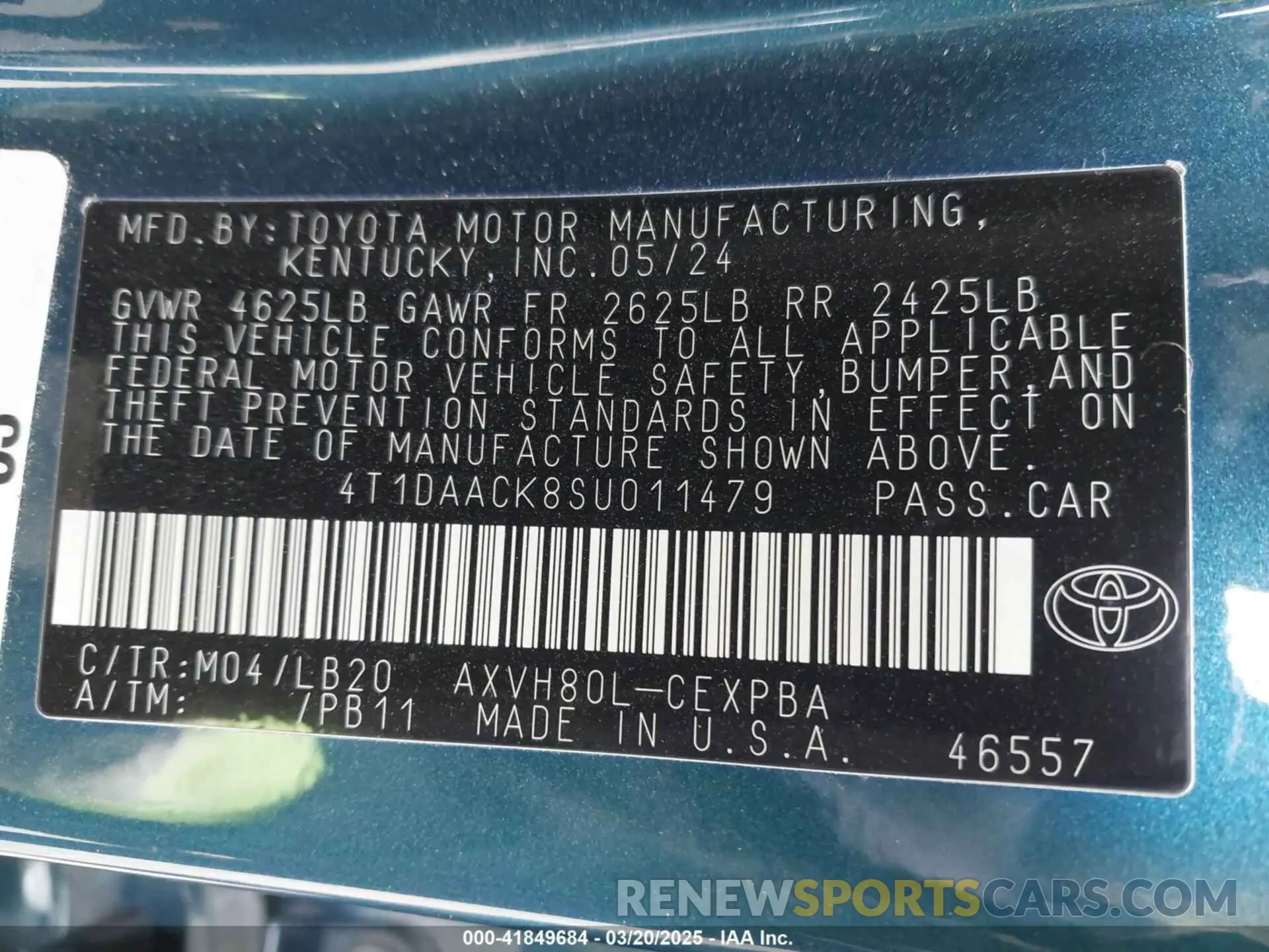 9 fotografías del automóvil dañado 4T1DAACK8SU011479 TOYOTA CAMRY 2025