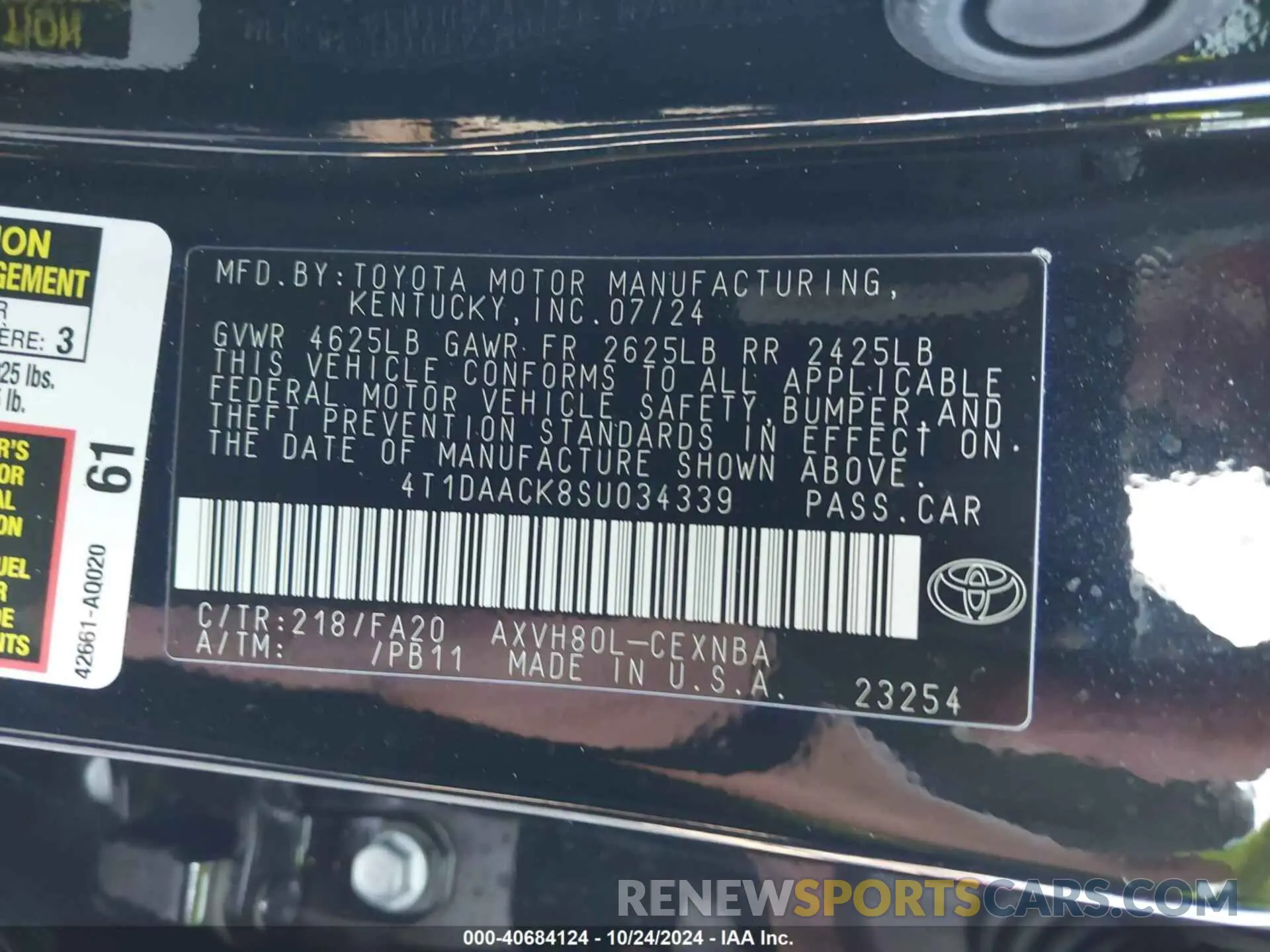 9 fotografías del automóvil dañado 4T1DAACK8SU034339 TOYOTA CAMRY 2025