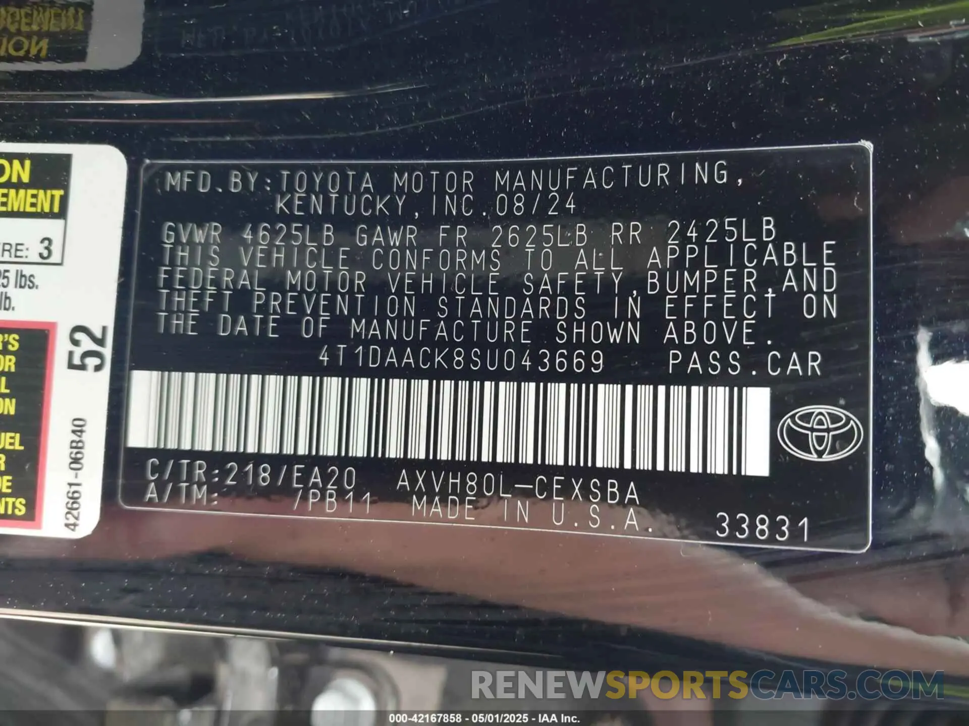 9 fotografías del automóvil dañado 4T1DAACK8SU043669 TOYOTA CAMRY 2025