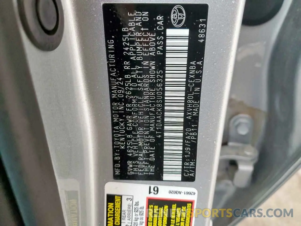 12 fotografías del automóvil dañado 4T1DAACK8SU056325 TOYOTA CAMRY 2025