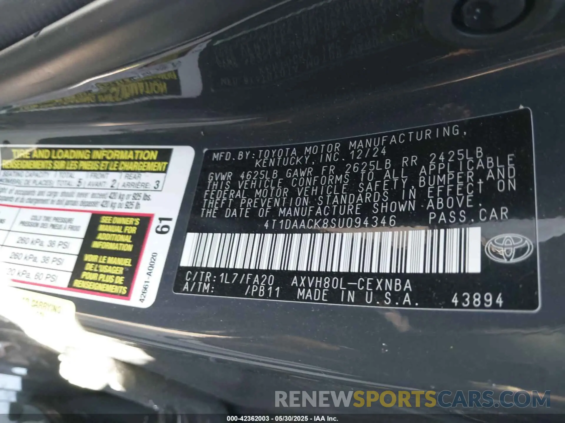 9 fotografías del automóvil dañado 4T1DAACK8SU094346 TOYOTA CAMRY 2025