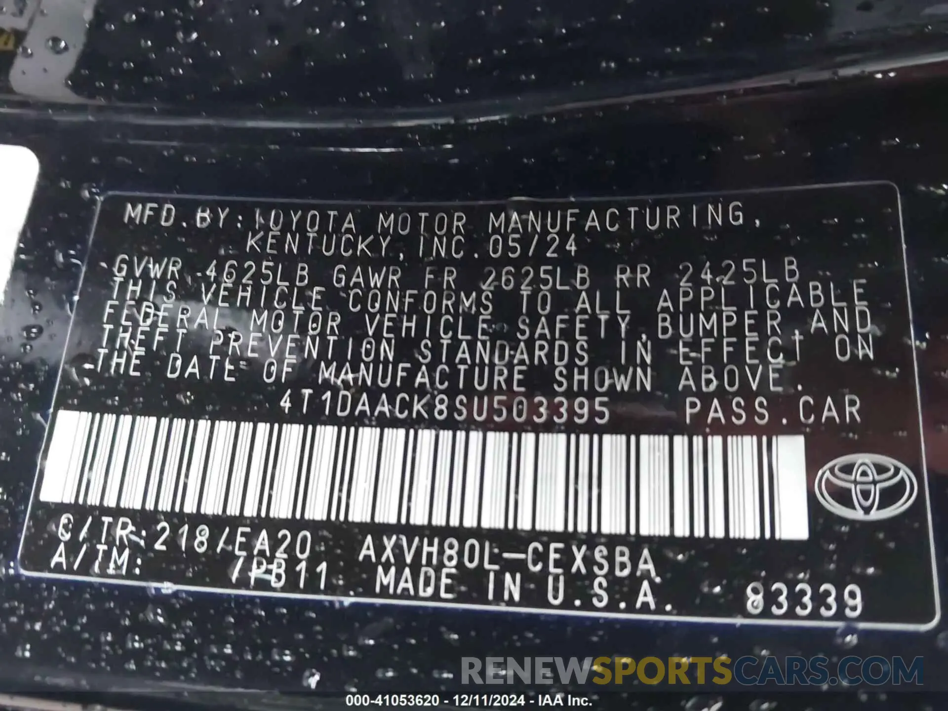 9 fotografías del automóvil dañado 4T1DAACK8SU503395 TOYOTA CAMRY 2025