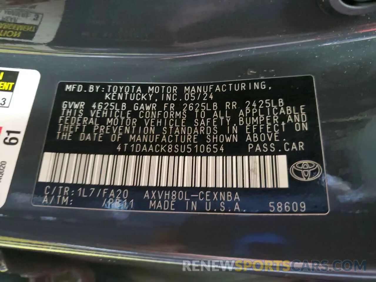 12 fotografías del automóvil dañado 4T1DAACK8SU510654 TOYOTA CAMRY 2025