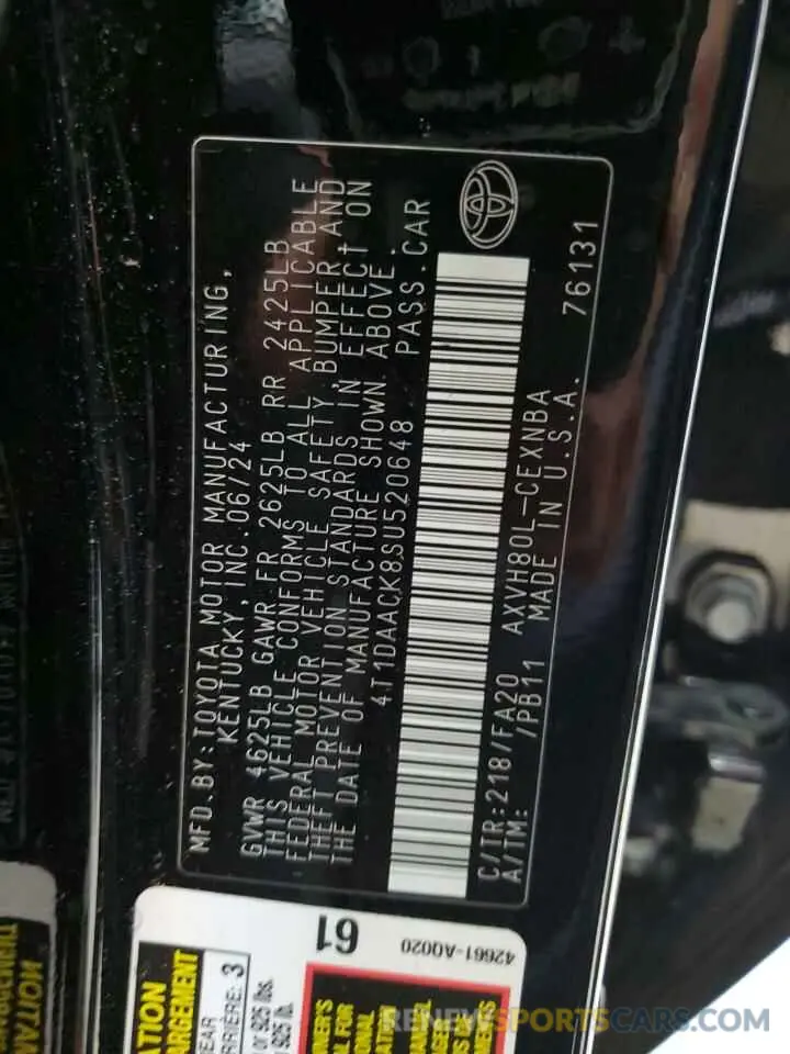 13 fotografías del automóvil dañado 4T1DAACK8SU520648 TOYOTA CAMRY 2025