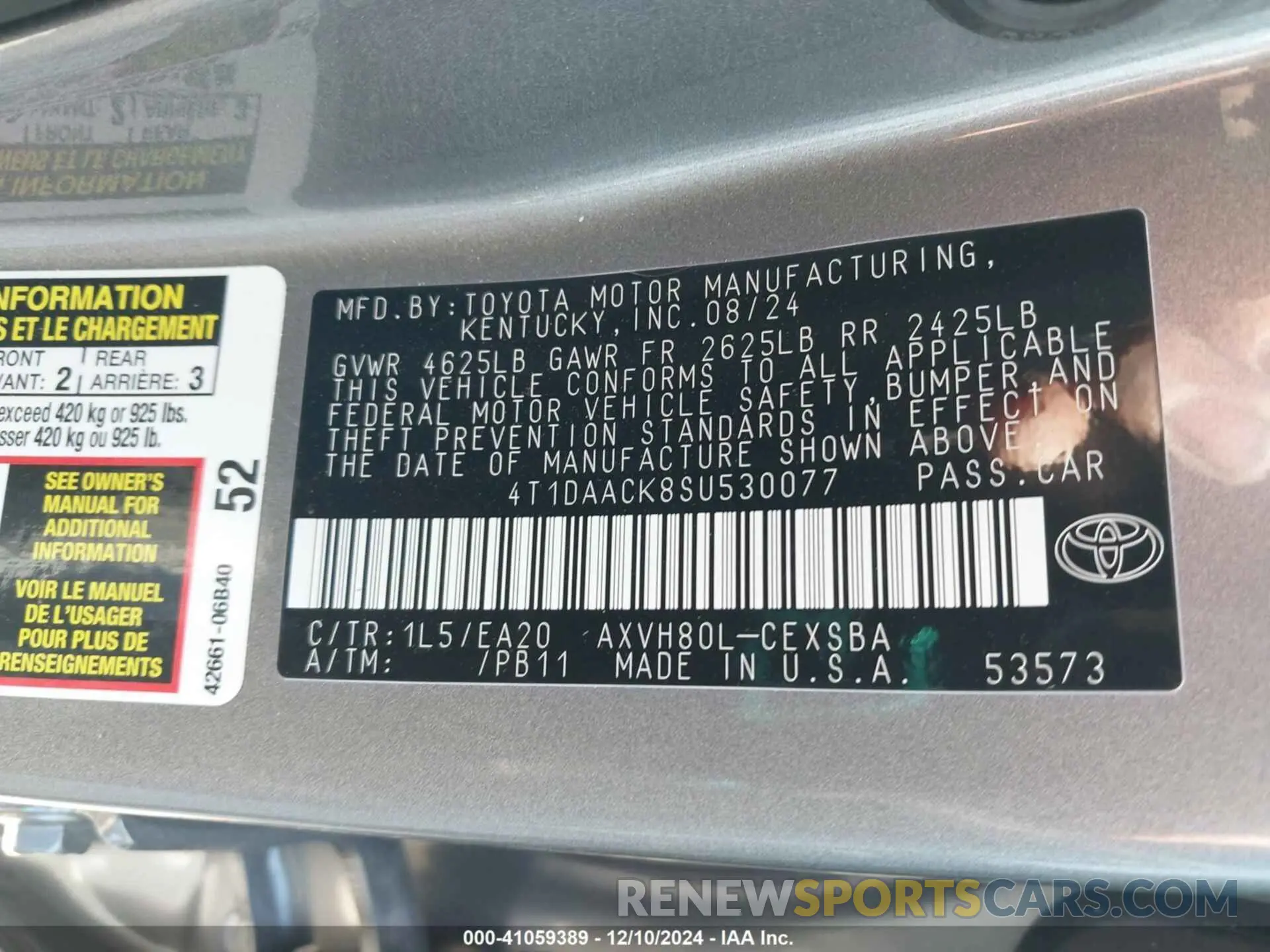 9 fotografías del automóvil dañado 4T1DAACK8SU530077 TOYOTA CAMRY 2025