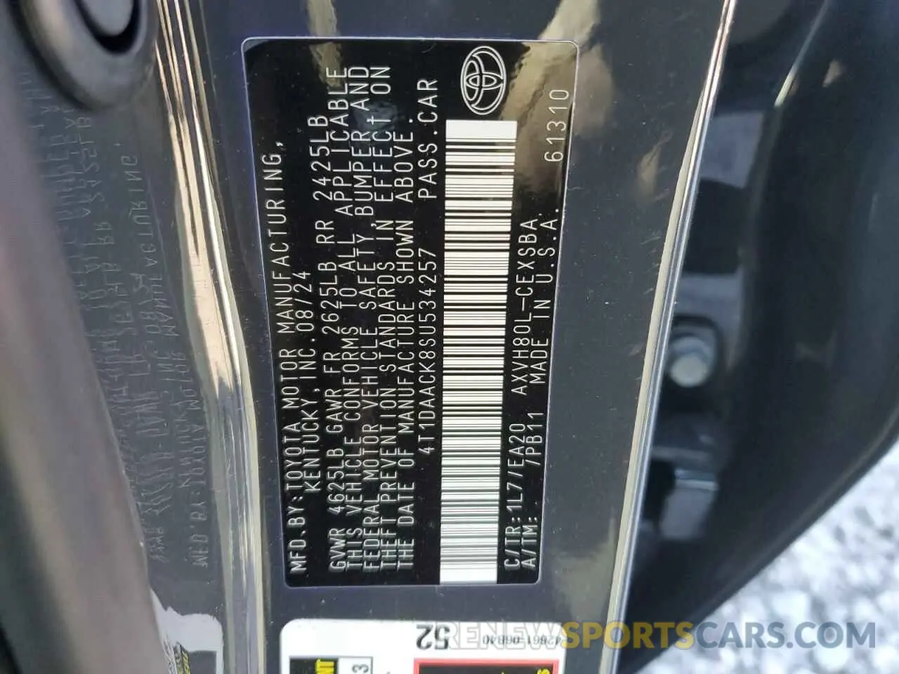 12 fotografías del automóvil dañado 4T1DAACK8SU534257 TOYOTA CAMRY 2025