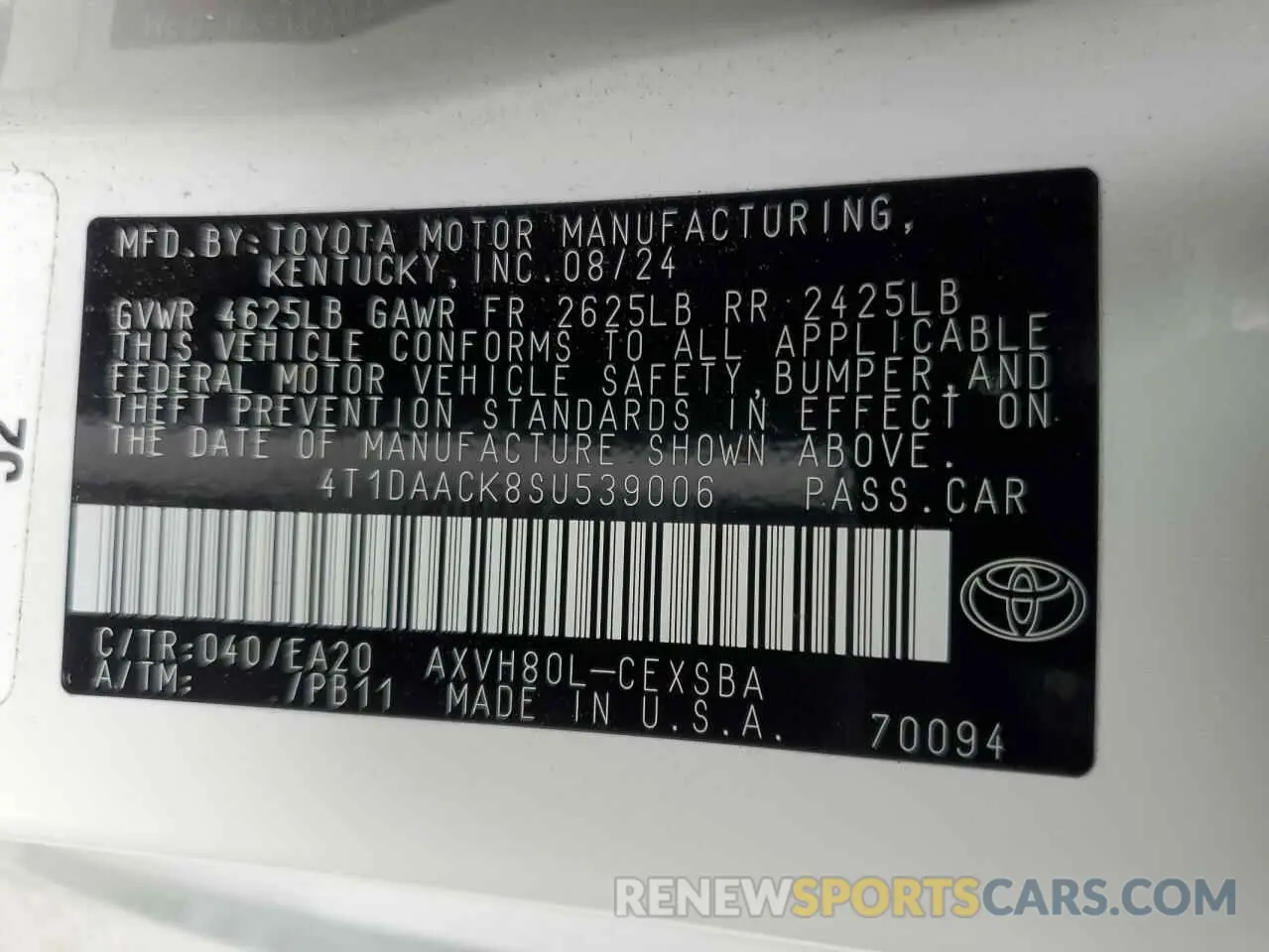 12 fotografías del automóvil dañado 4T1DAACK8SU539006 TOYOTA CAMRY 2025