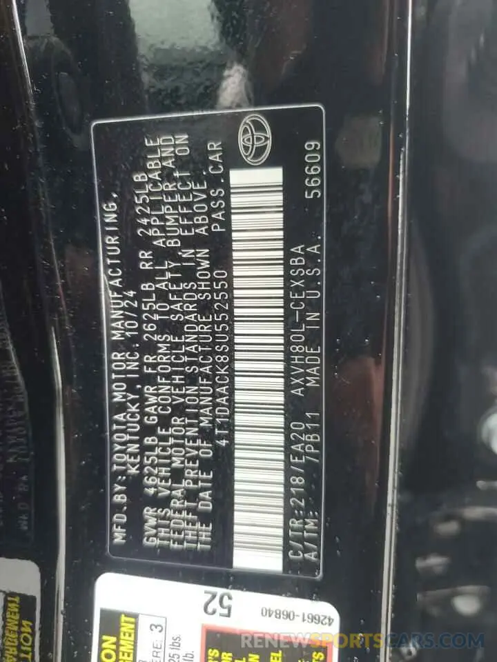 12 fotografías del automóvil dañado 4T1DAACK8SU552550 TOYOTA CAMRY 2025