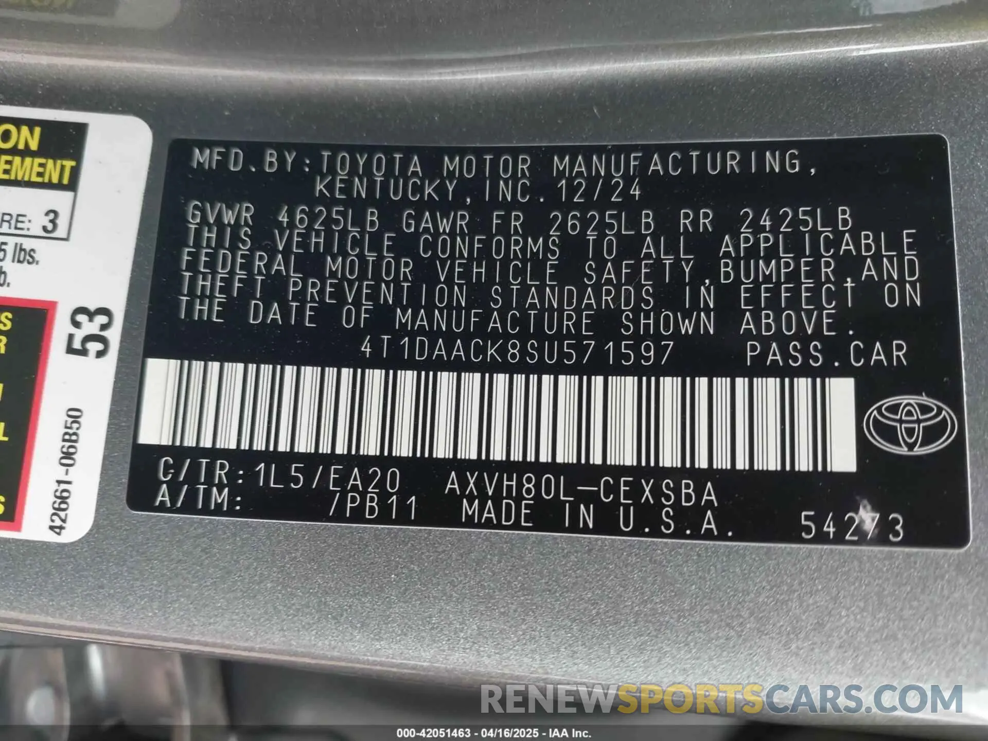 9 fotografías del automóvil dañado 4T1DAACK8SU571597 TOYOTA CAMRY 2025
