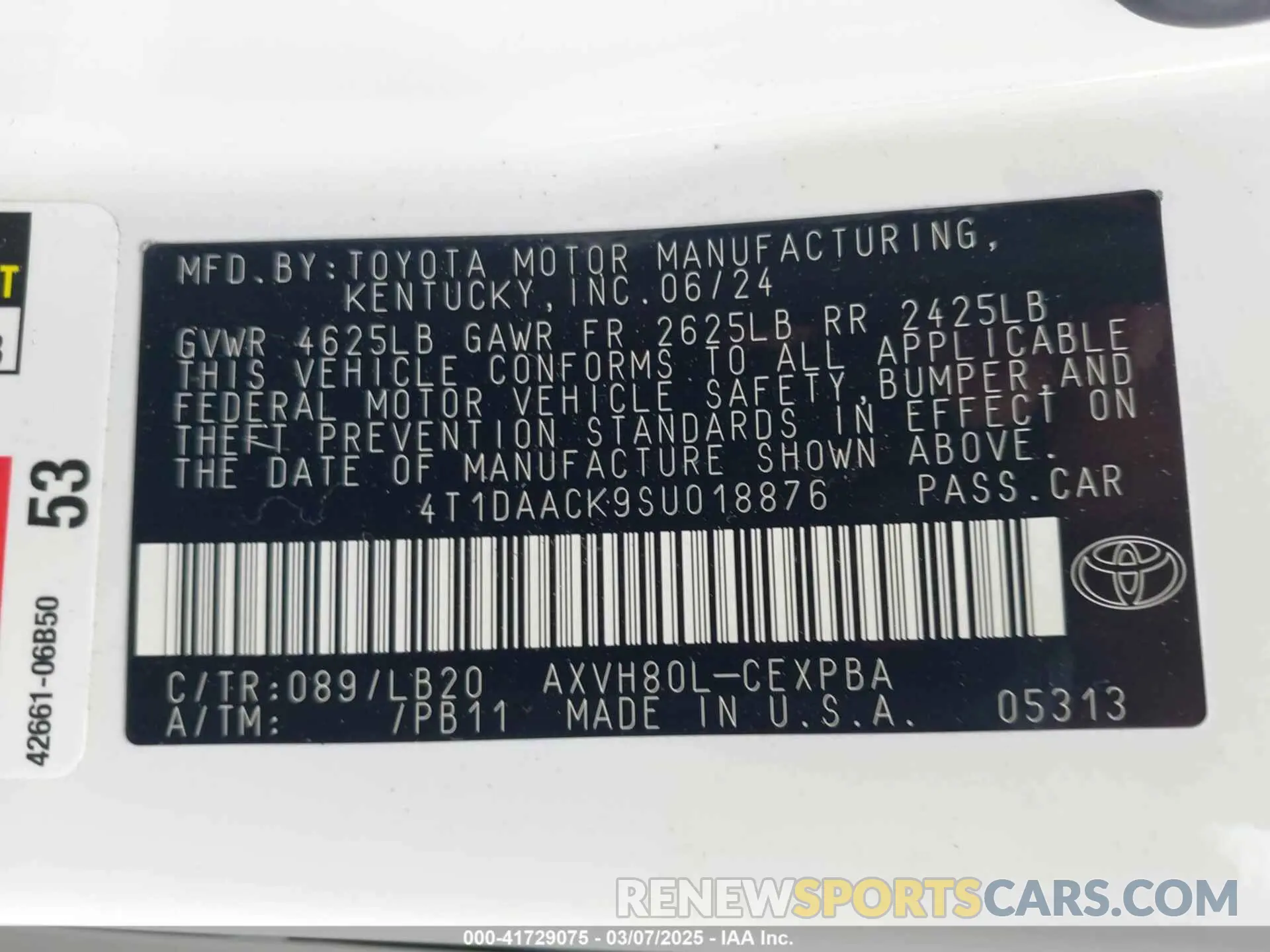9 fotografías del automóvil dañado 4T1DAACK9SU018876 TOYOTA CAMRY 2025
