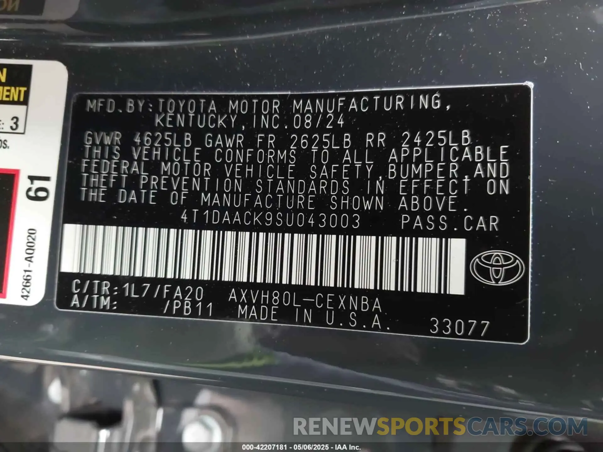 9 fotografías del automóvil dañado 4T1DAACK9SU043003 TOYOTA CAMRY 2025