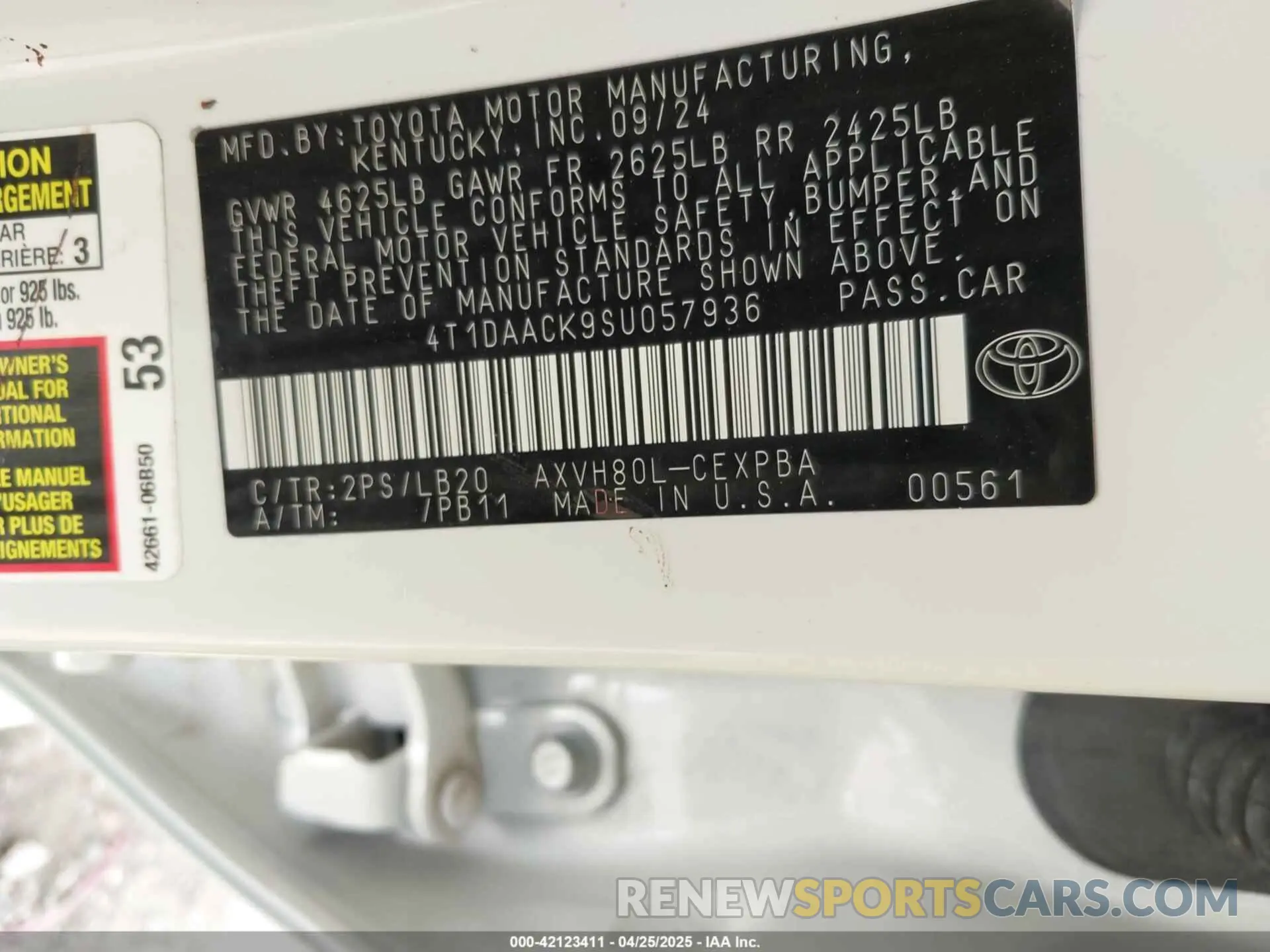 9 fotografías del automóvil dañado 4T1DAACK9SU057936 TOYOTA CAMRY 2025