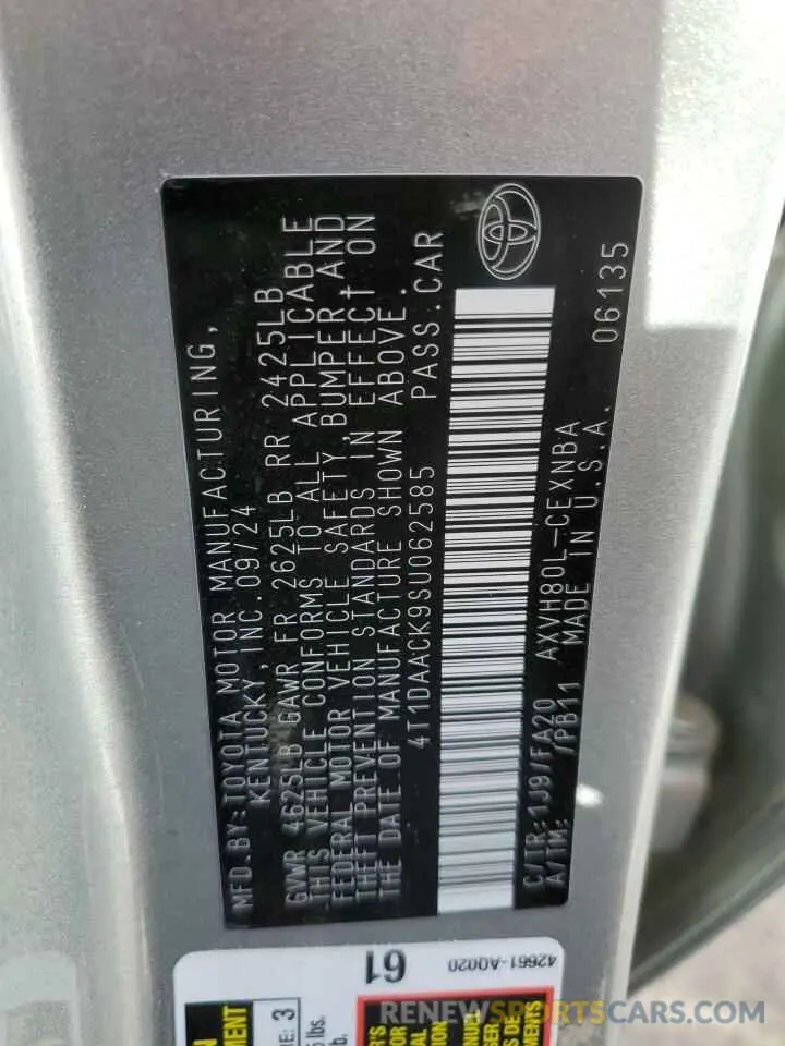 12 fotografías del automóvil dañado 4T1DAACK9SU062585 TOYOTA CAMRY 2025