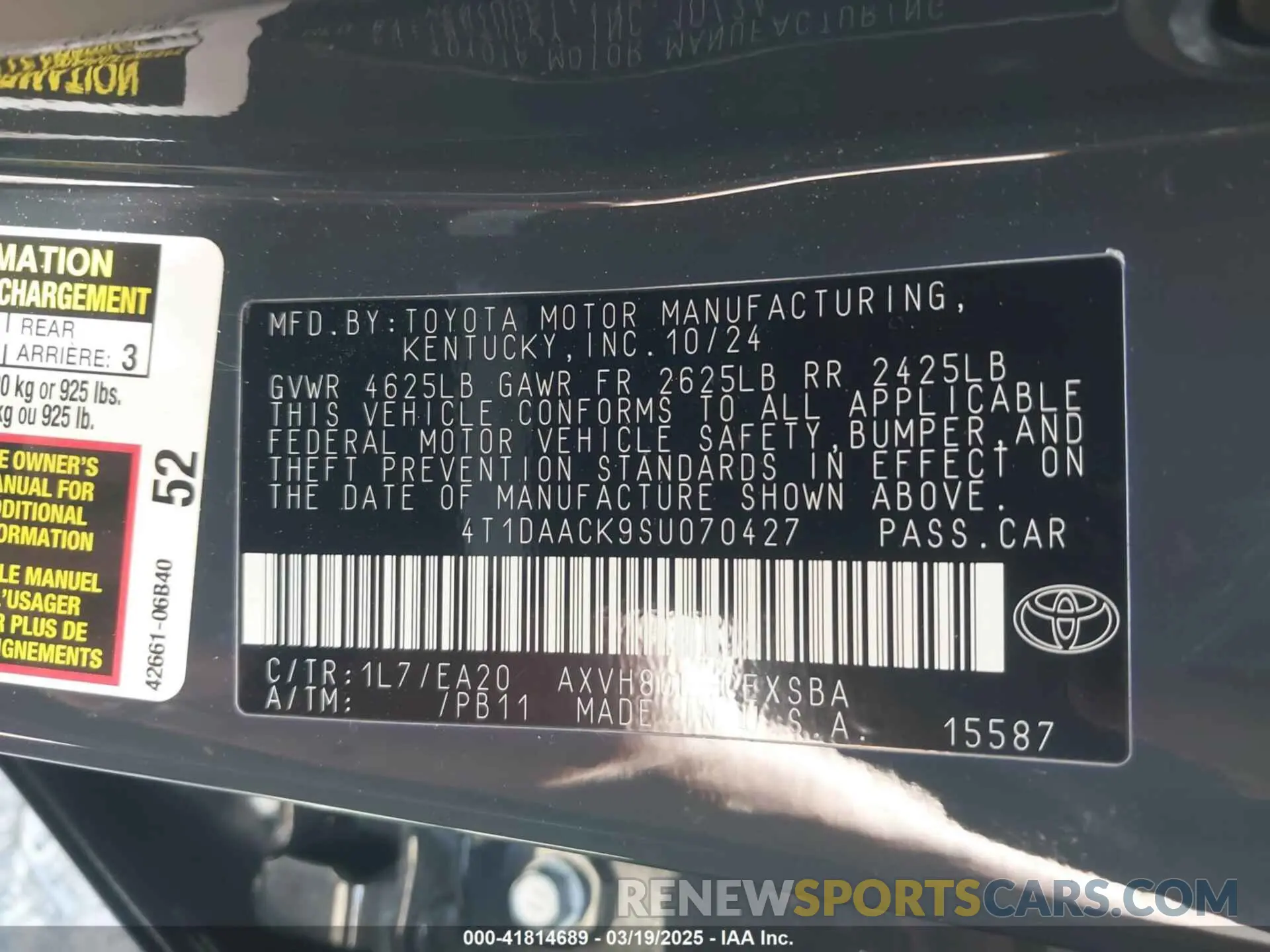 9 fotografías del automóvil dañado 4T1DAACK9SU070427 TOYOTA CAMRY 2025