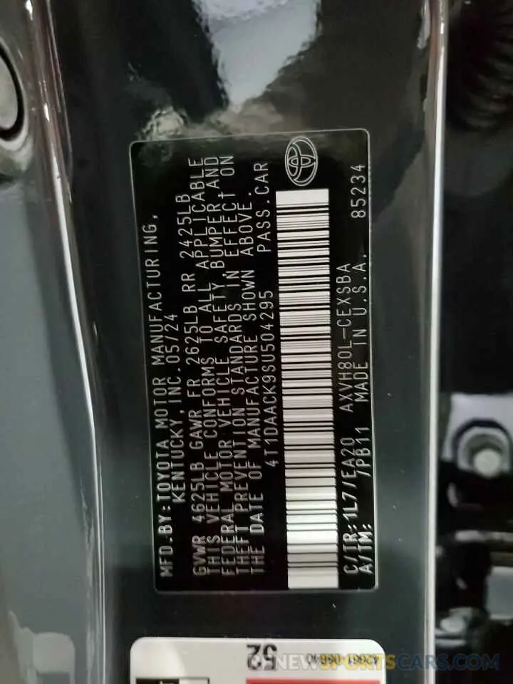 13 fotografías del automóvil dañado 4T1DAACK9SU504295 TOYOTA CAMRY 2025
