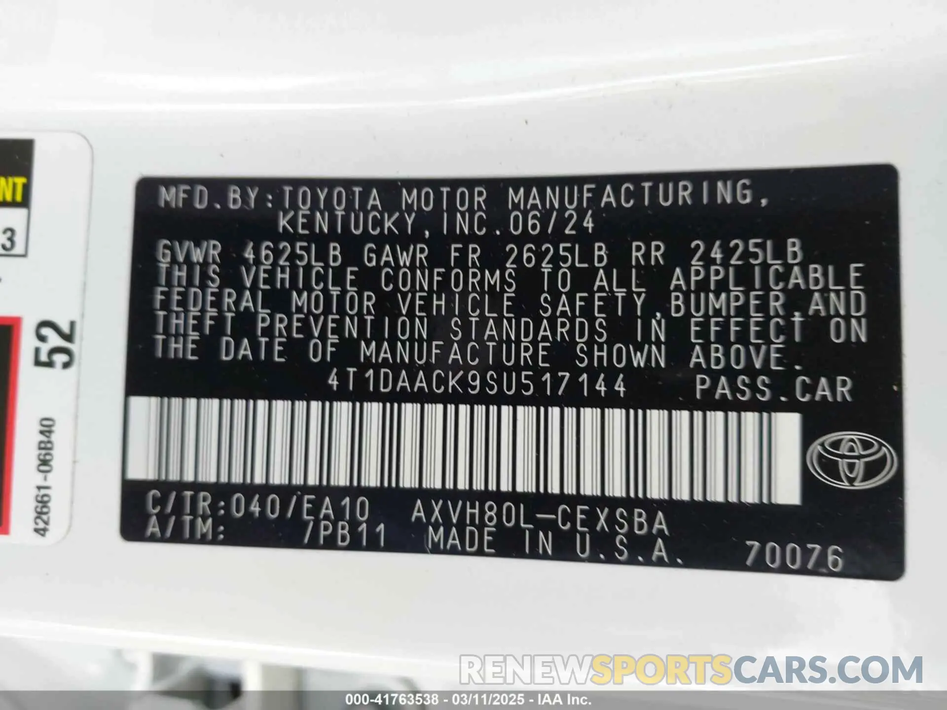 9 fotografías del automóvil dañado 4T1DAACK9SU517144 TOYOTA CAMRY 2025
