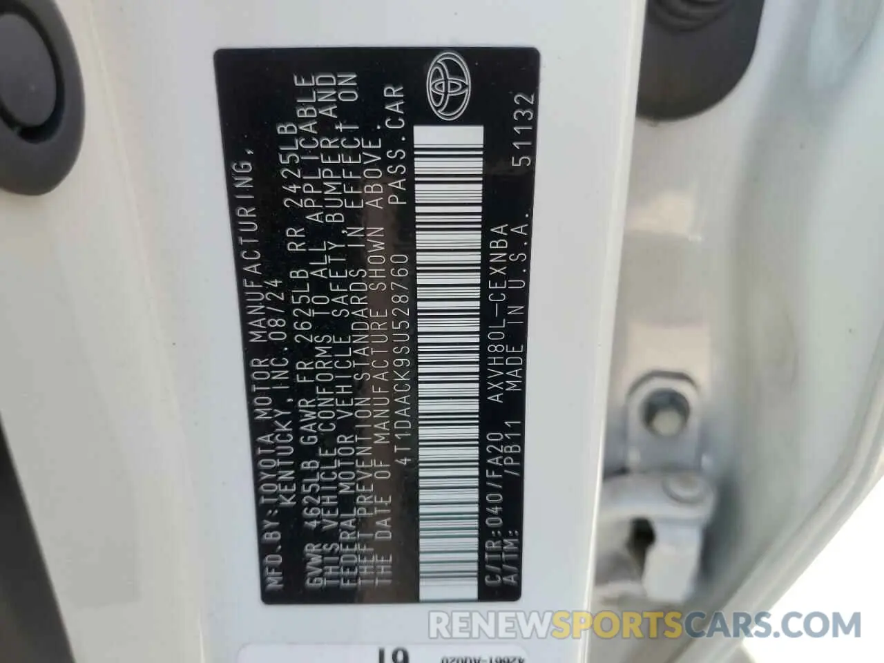 12 fotografías del automóvil dañado 4T1DAACK9SU528760 TOYOTA CAMRY 2025