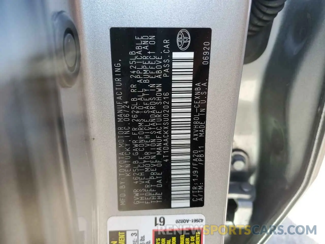 13 fotografías del automóvil dañado 4T1DAACKXSU020216 TOYOTA CAMRY 2025