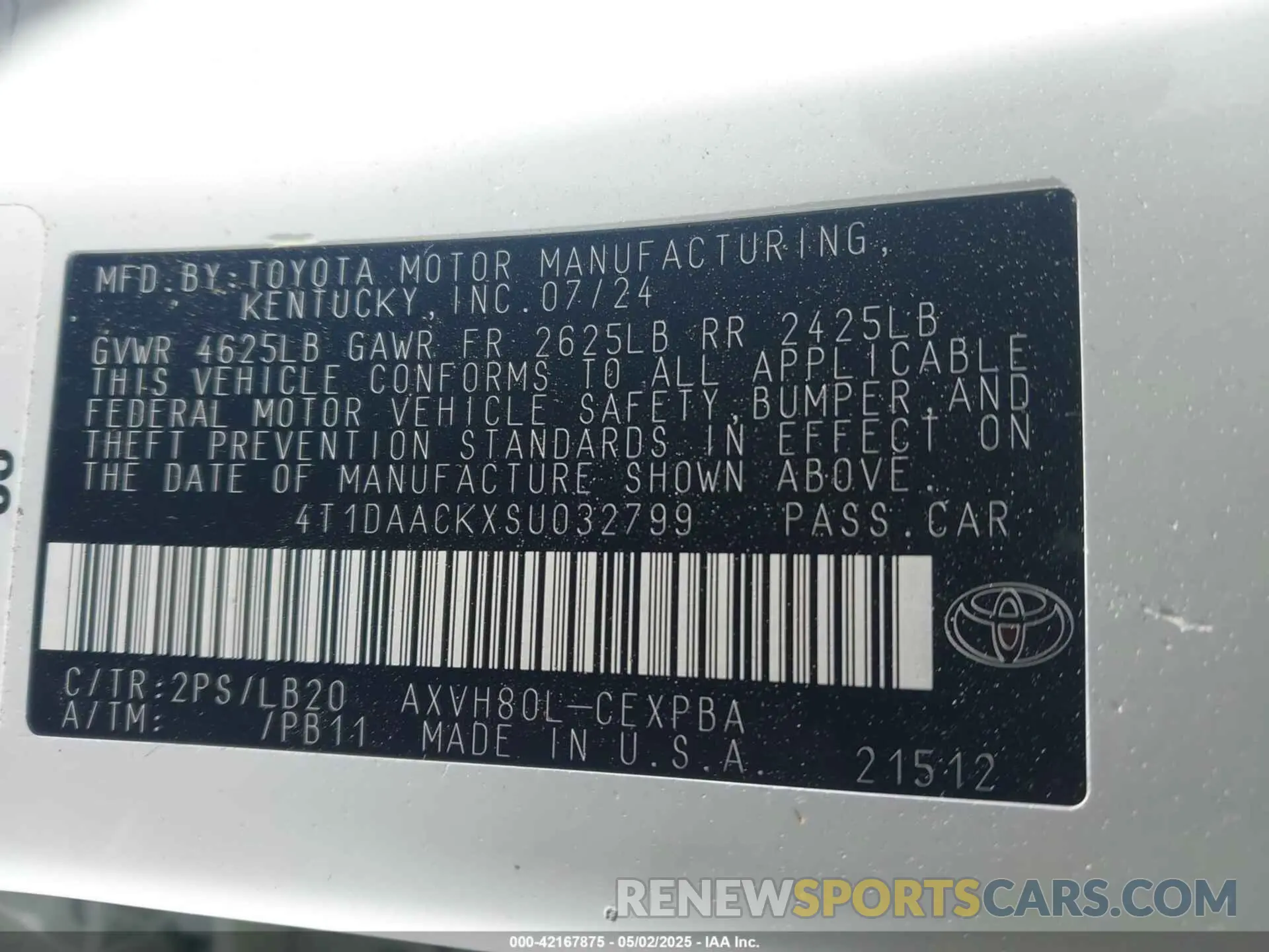 9 fotografías del automóvil dañado 4T1DAACKXSU032799 TOYOTA CAMRY 2025