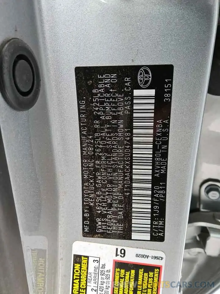 13 fotografías del automóvil dañado 4T1DAACKXSU047481 TOYOTA CAMRY 2025