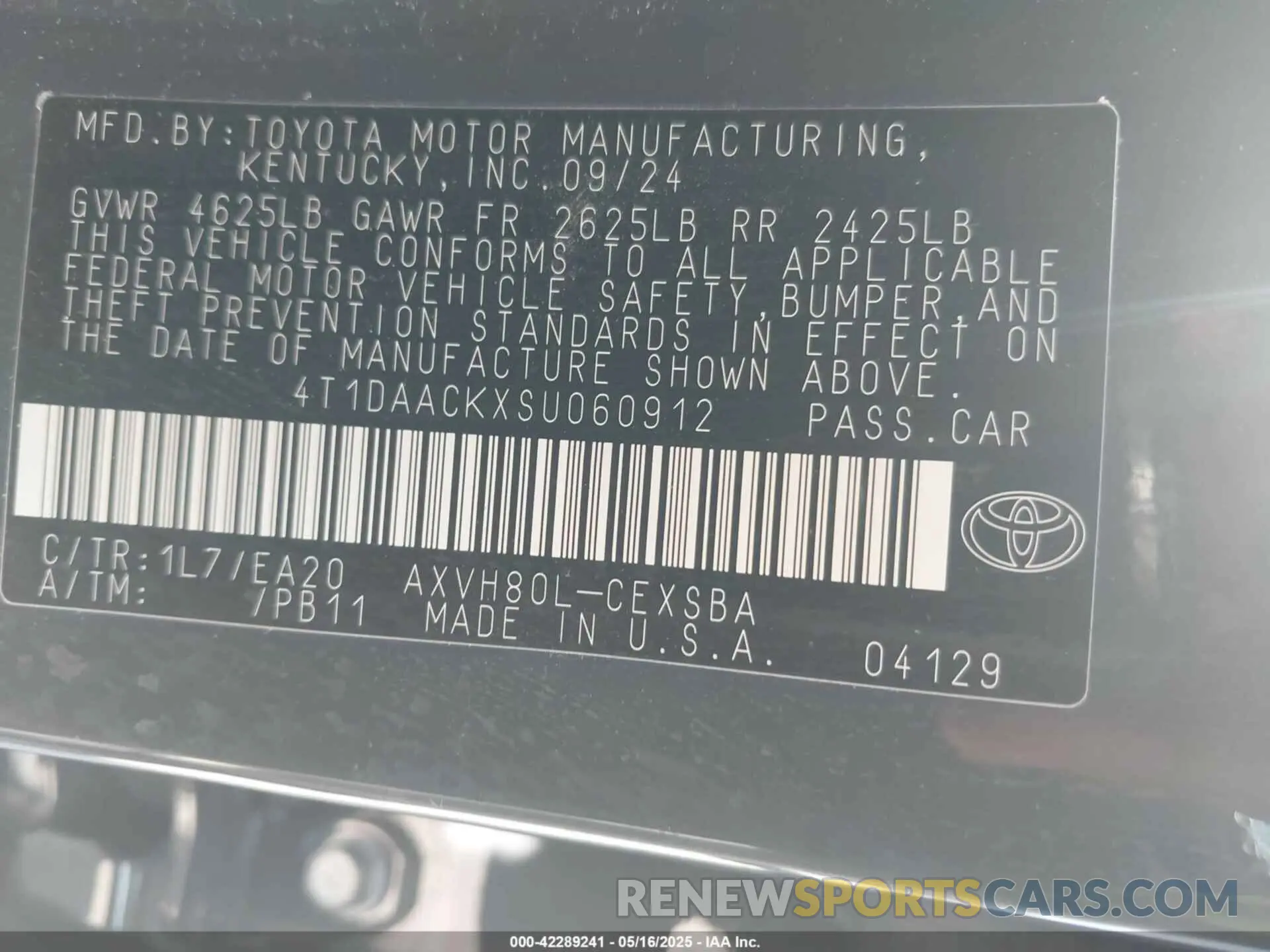 9 fotografías del automóvil dañado 4T1DAACKXSU060912 TOYOTA CAMRY 2025