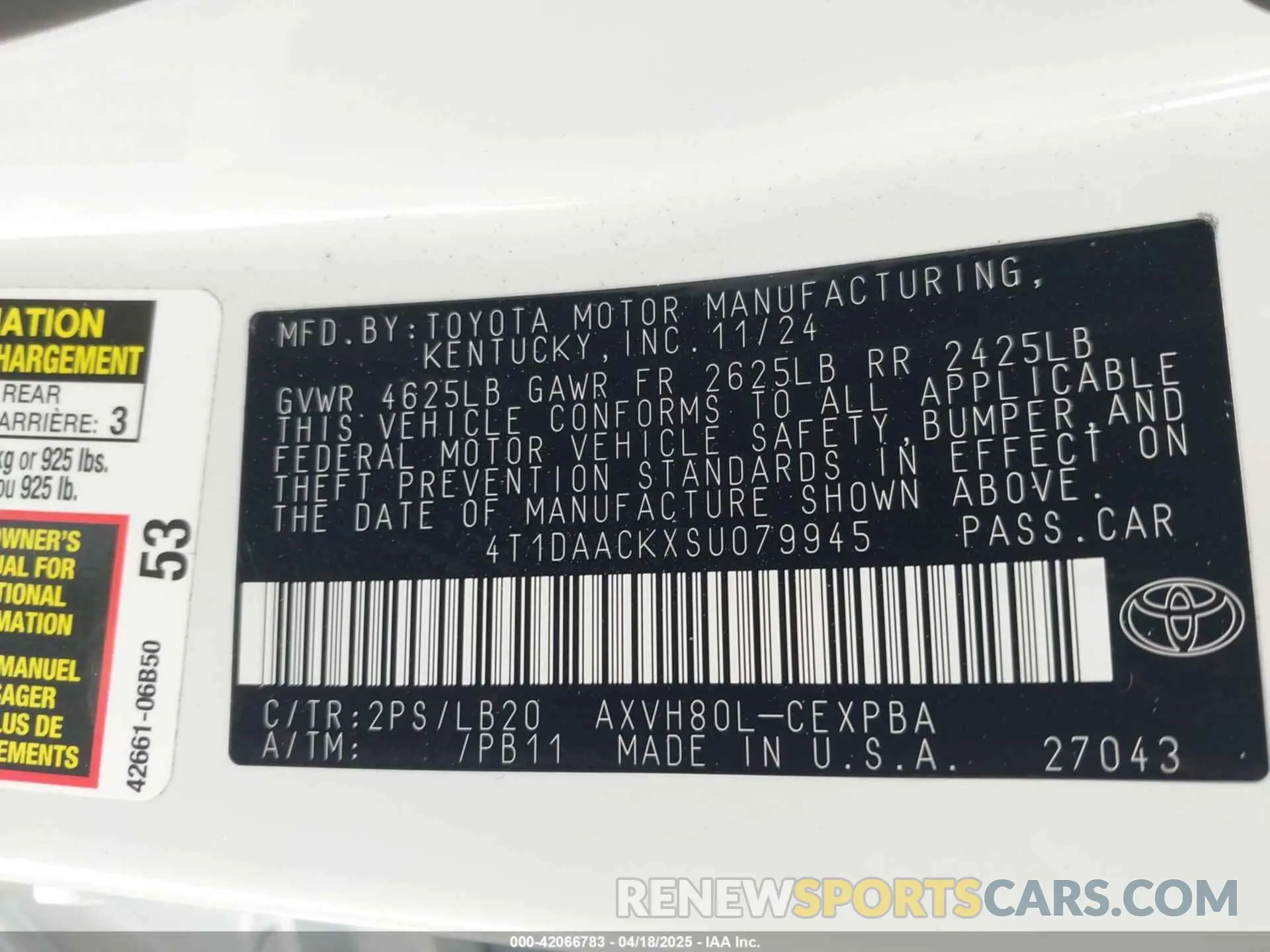 9 fotografías del automóvil dañado 4T1DAACKXSU079945 TOYOTA CAMRY 2025