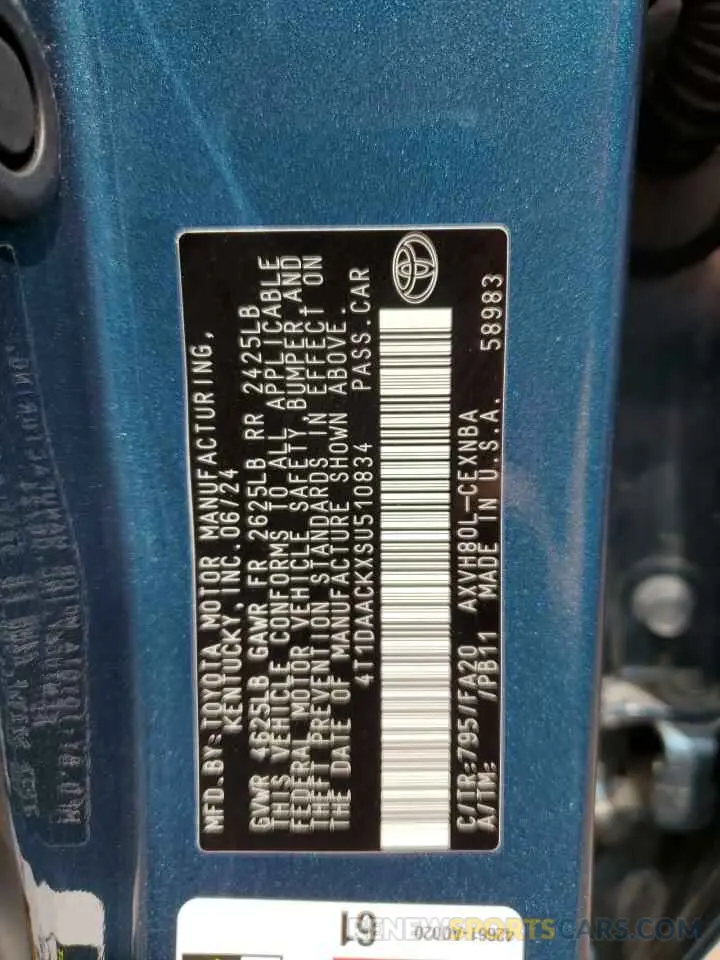 12 fotografías del automóvil dañado 4T1DAACKXSU510834 TOYOTA CAMRY 2025