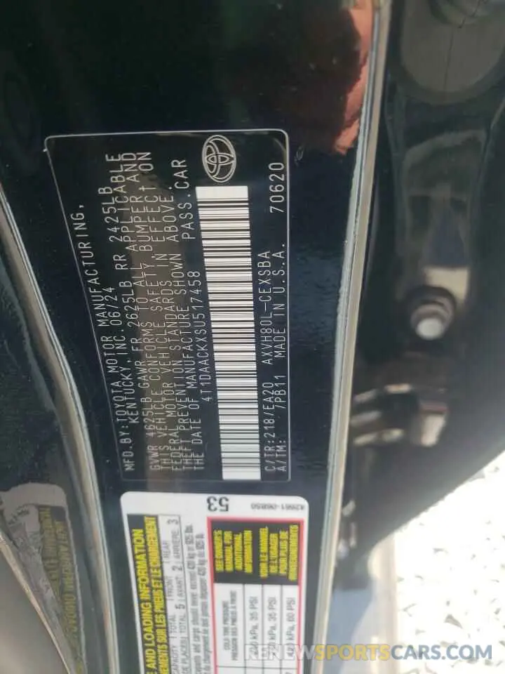 12 fotografías del automóvil dañado 4T1DAACKXSU517458 TOYOTA CAMRY 2025