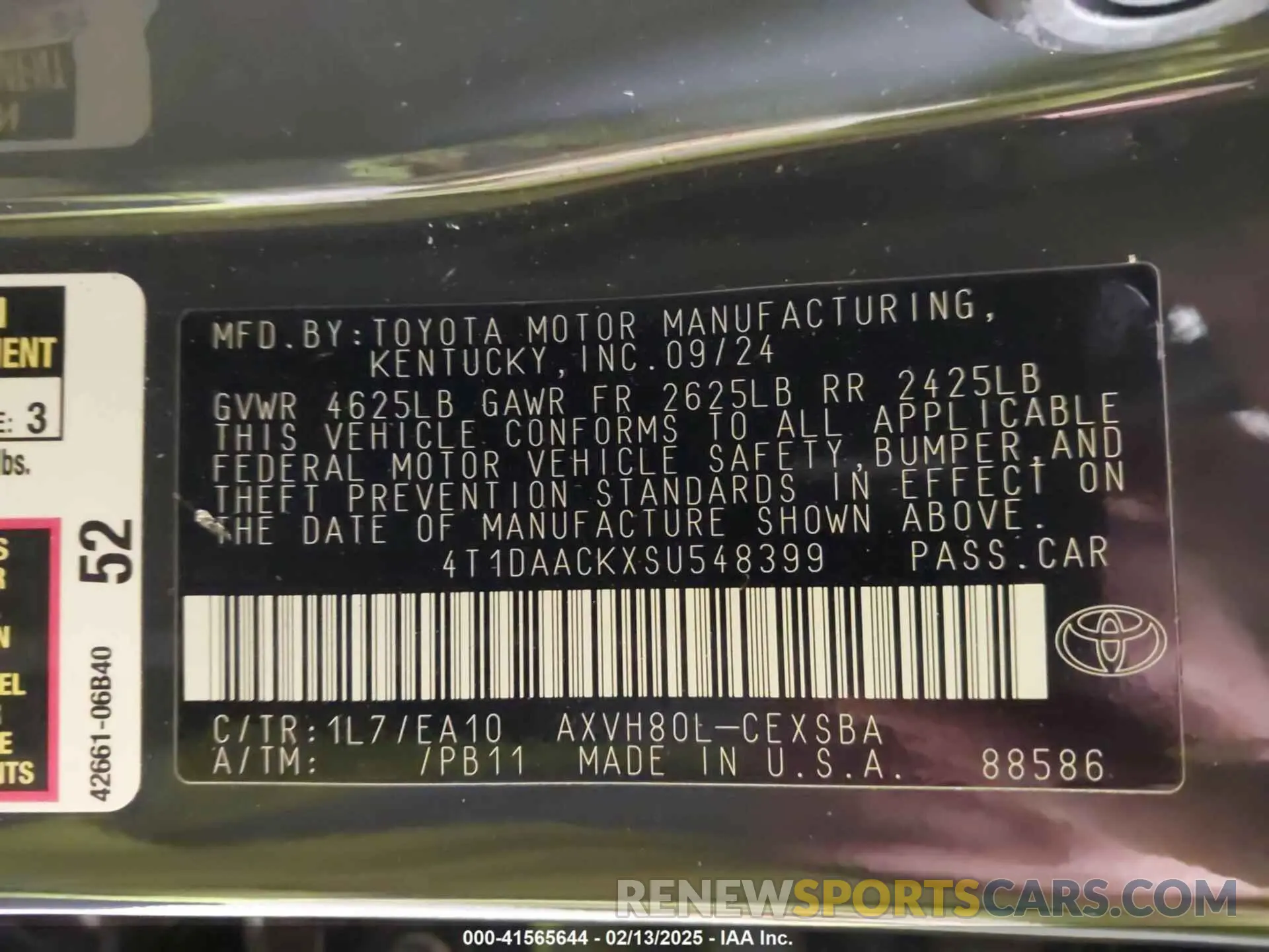 9 fotografías del automóvil dañado 4T1DAACKXSU548399 TOYOTA CAMRY 2025