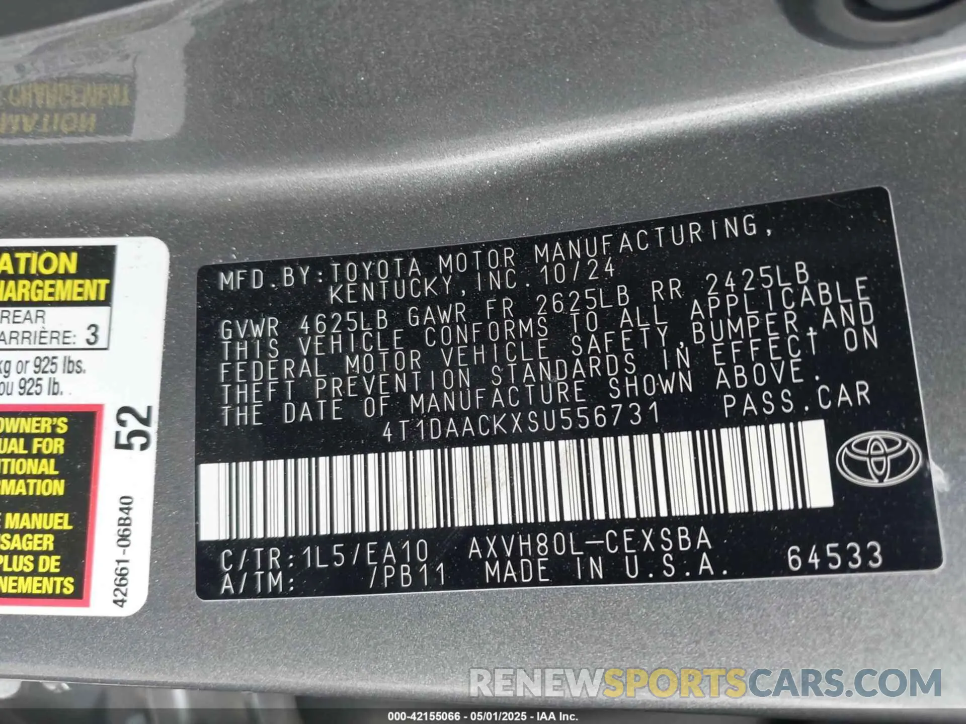 9 fotografías del automóvil dañado 4T1DAACKXSU556731 TOYOTA CAMRY 2025