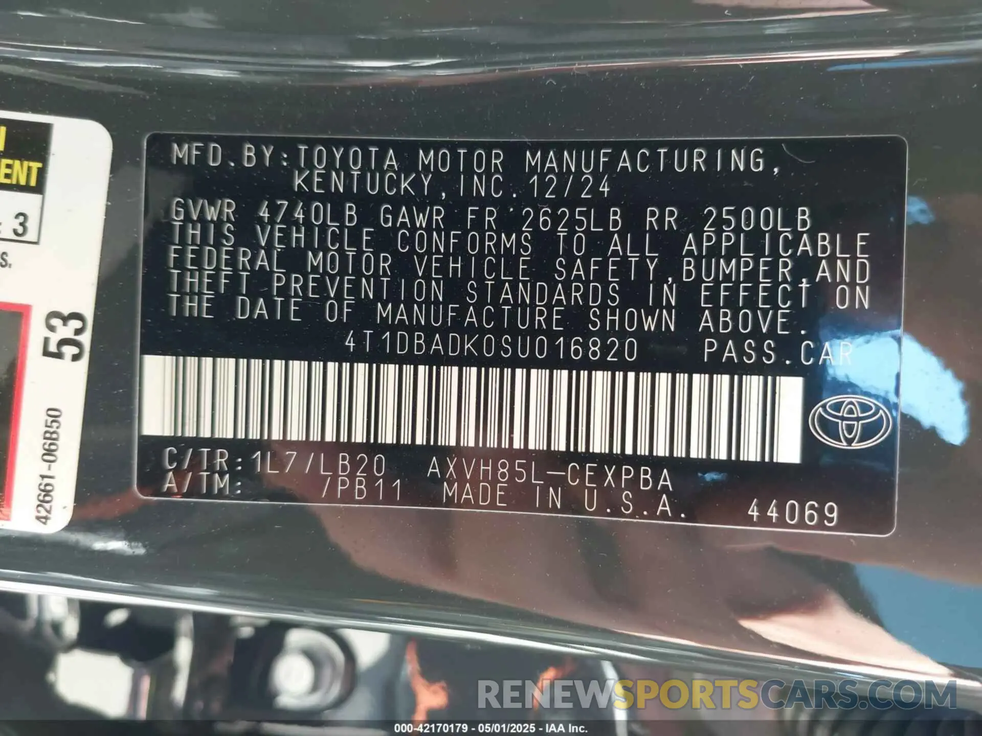 9 fotografías del automóvil dañado 4T1DBADK0SU016820 TOYOTA CAMRY 2025