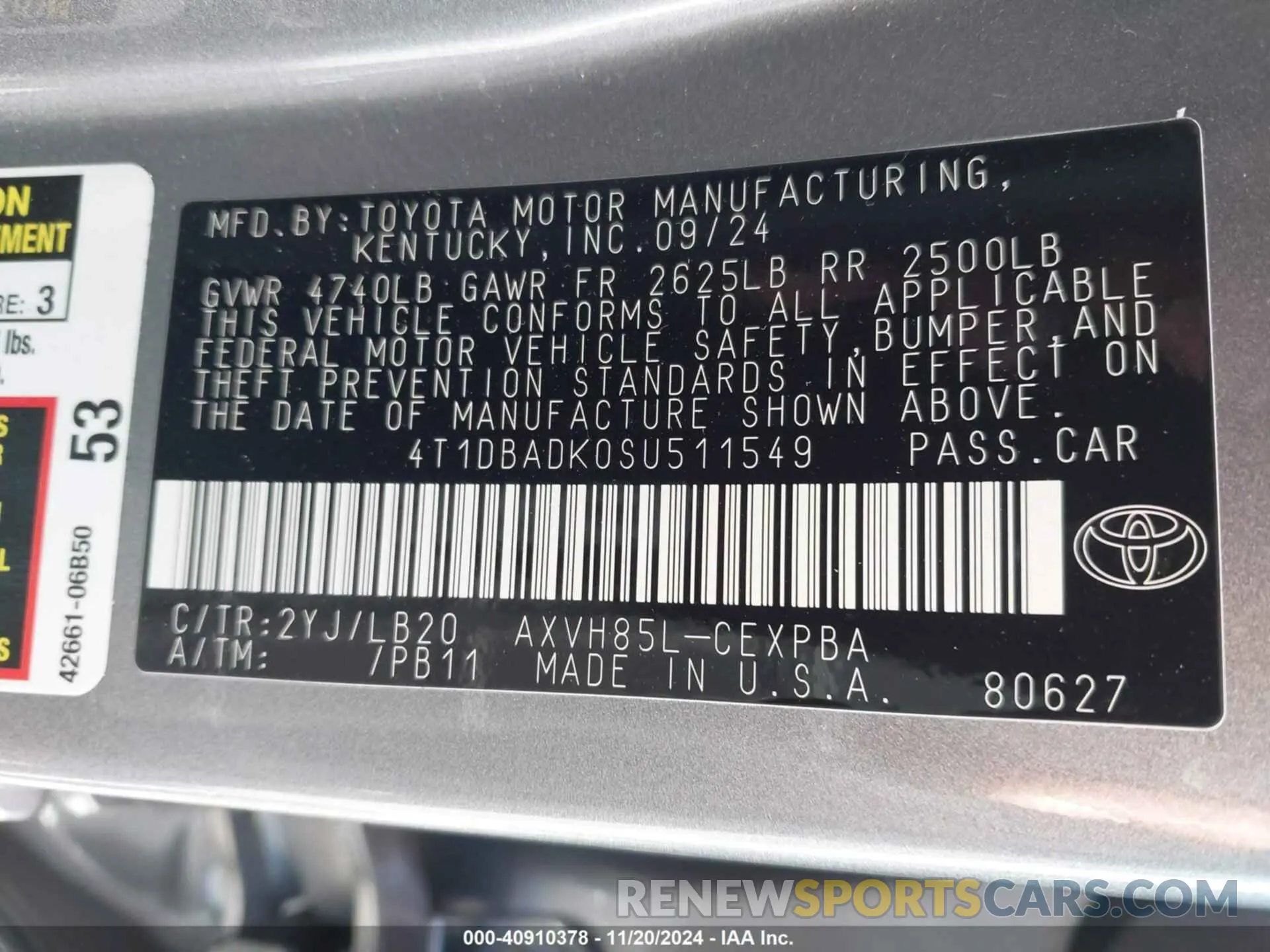 9 fotografías del automóvil dañado 4T1DBADK0SU511549 TOYOTA CAMRY 2025