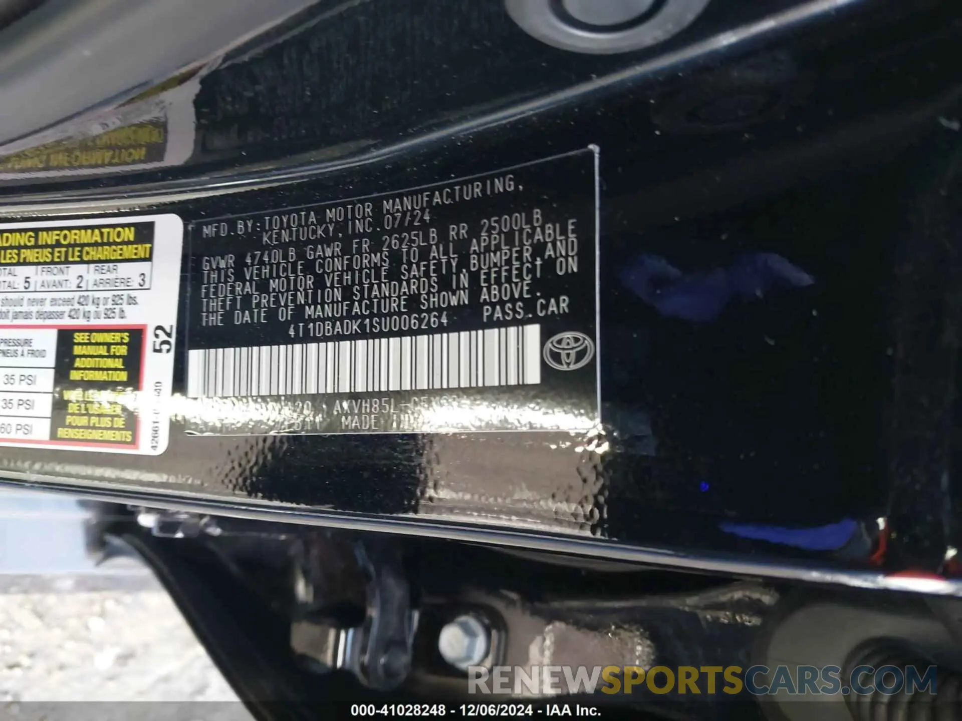 9 fotografías del automóvil dañado 4T1DBADK1SU006264 TOYOTA CAMRY 2025