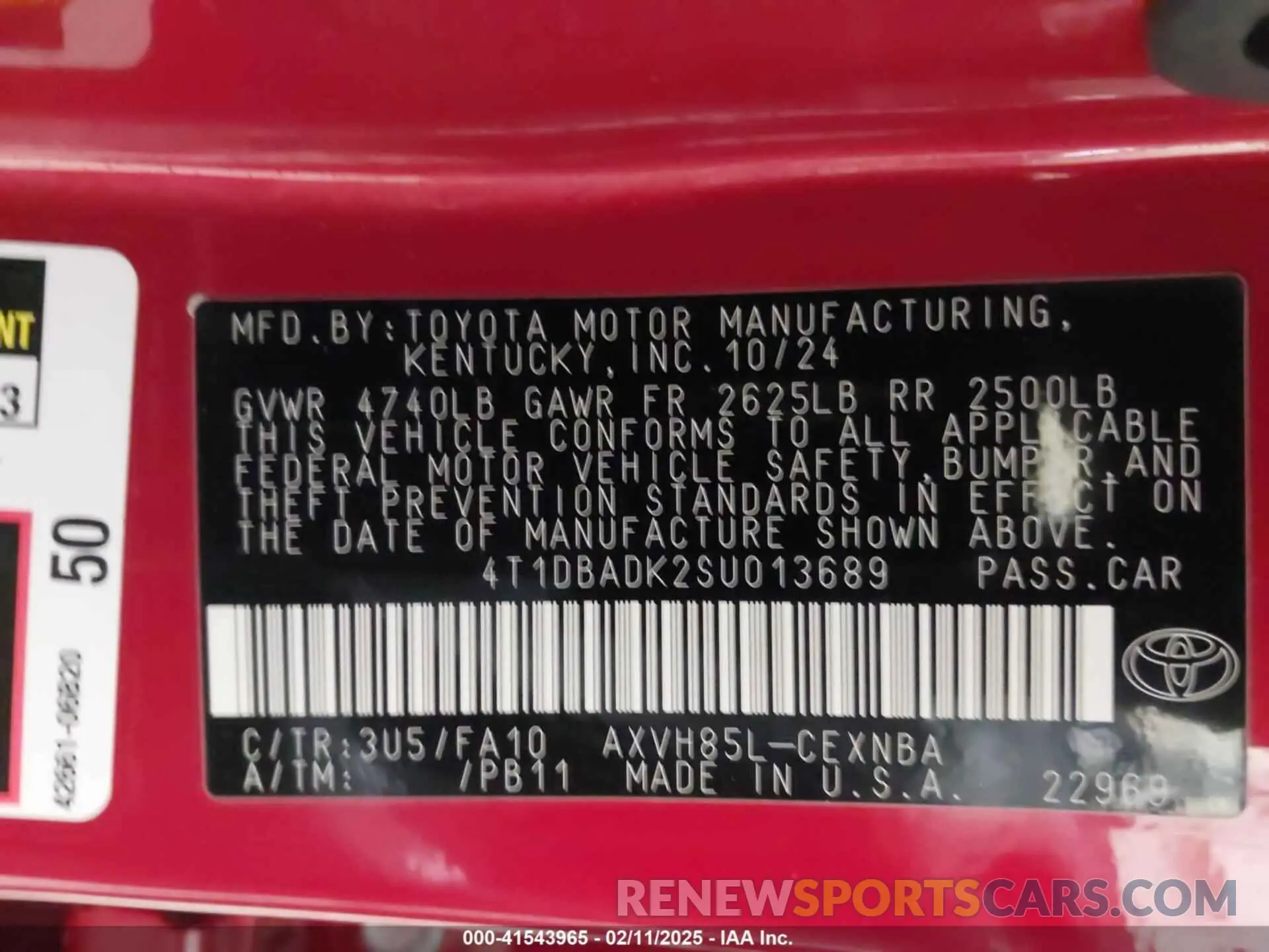 9 fotografías del automóvil dañado 4T1DBADK2SU013689 TOYOTA CAMRY 2025
