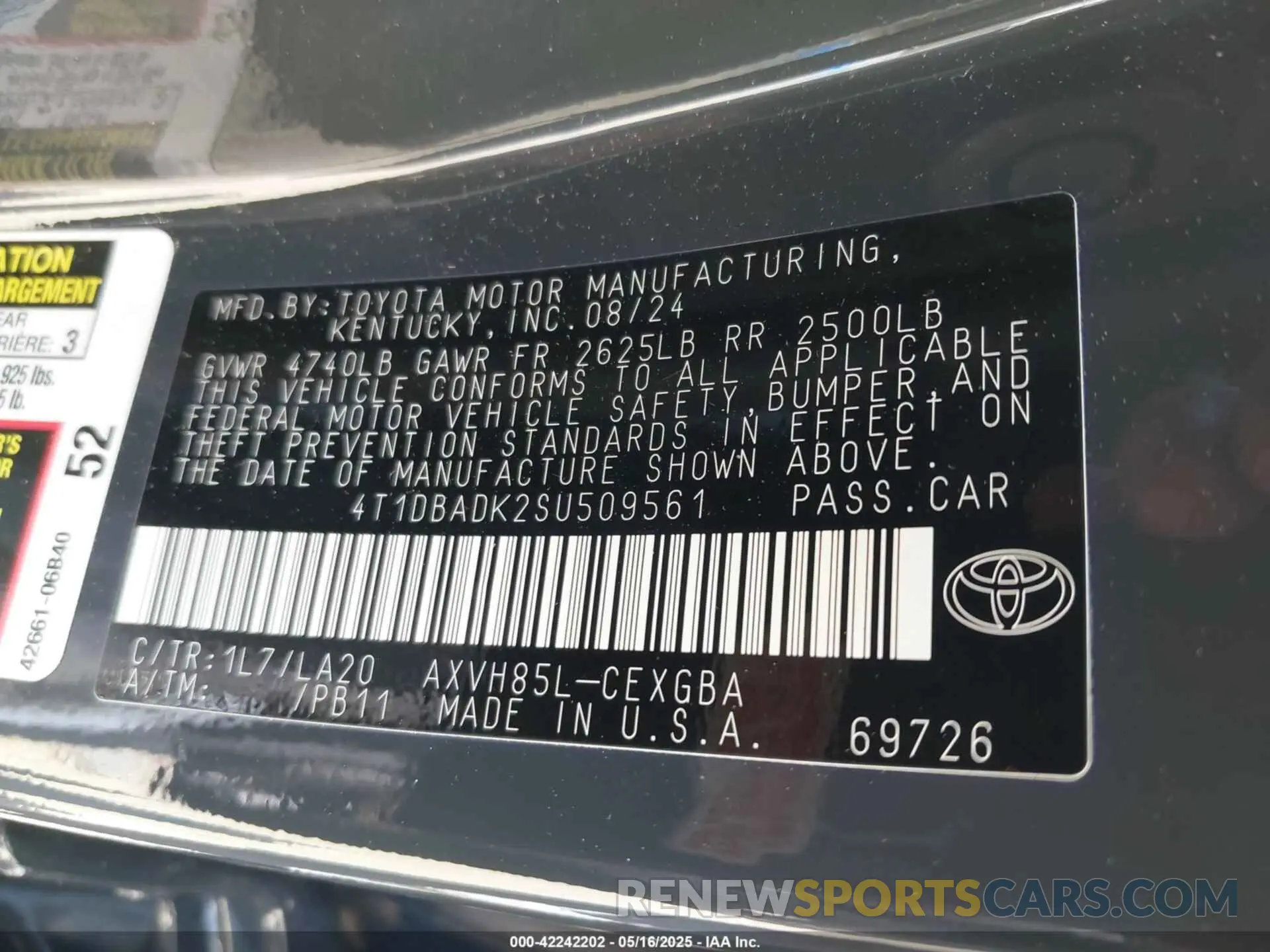 9 fotografías del automóvil dañado 4T1DBADK2SU509561 TOYOTA CAMRY 2025